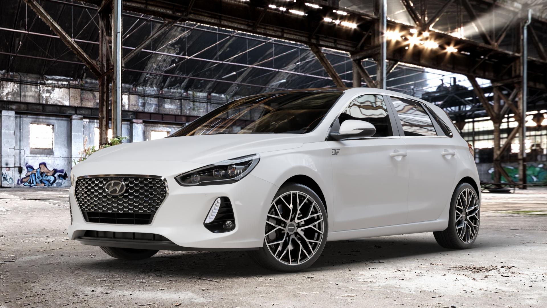 CARMANI 20 Ludwig hyper gun polish Felge mit Reifen silber anthrazit in 18Zoll Winterfelge Alufelge auf weissem Hyundai i30 Typ PDE 1,0l T-GDI 88kW (120 PS) 1,4l MPI 73kW (99 103kW (140 1,6l CRDi 70kW (95 81kW (110 100kW (136 85kW (116 ⬇️ mit 15mm Tieferlegung ⬇️ Old Industrial Hall_max_4400mm_2024 Frontansicht_1