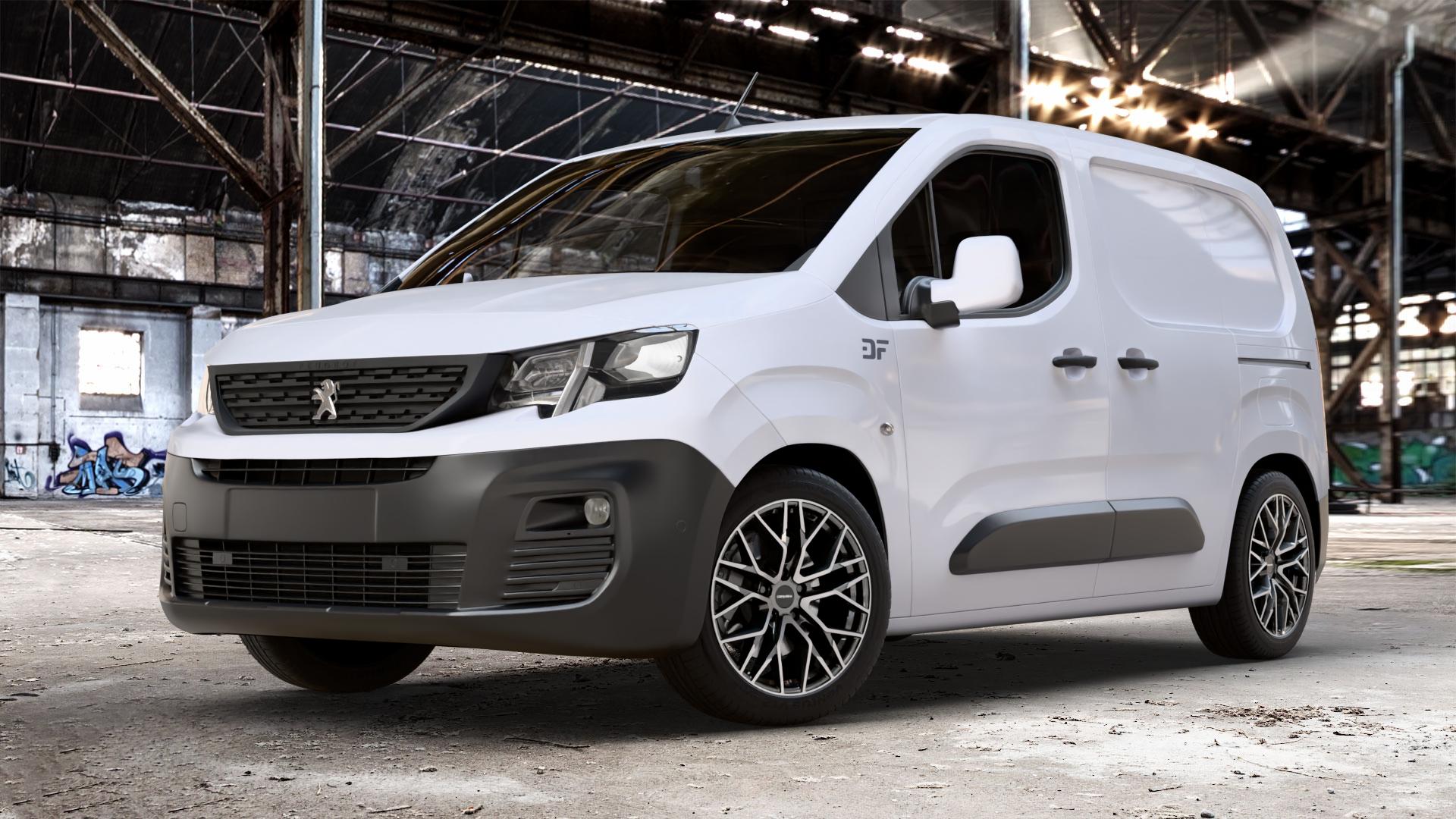 CARMANI 20 Ludwig hyper gun polish Felge mit Reifen silber anthrazit in 18Zoll Winterfelge Alufelge auf weissem Peugeot Partner III Typ E 1,5l HDi 96kW (131 PS) 75kW (102 1,2l PureTech 81kW (110 56kW (76 1,6l 55kW (75 73kW (99 0,0l e-Partner 57kW (77 ⬇️ mit 15mm Tieferlegung ⬇️ Old Industrial Hall_max_4400mm_2024 Frontansicht_1