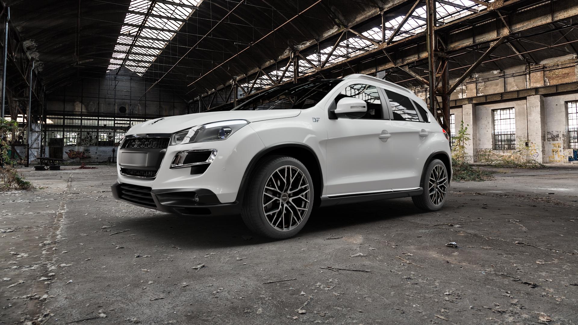 CARMANI 20 Ludwig hyper gun polish Felge mit Reifen silber anthrazit in 19Zoll Winterfelge Alufelge auf weissem Peugeot 4008 ⬇️ mit 15mm Tieferlegung ⬇️ Old Industrial Hall_max5000mm_2022 Frontansicht_1