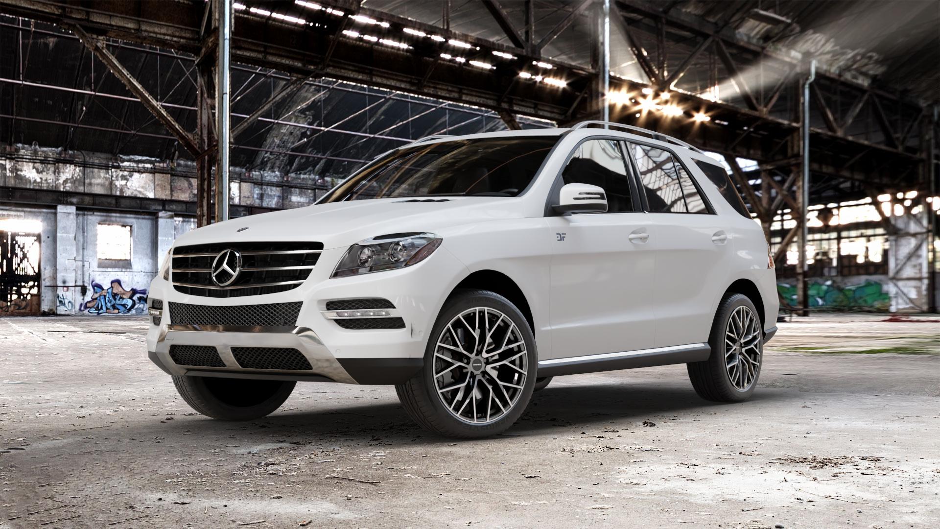 CARMANI 20 Ludwig hyper gun polish Felge mit Reifen silber anthrazit in 20Zoll Winterfelge Alufelge auf weissem Mercedes M-Klasse Typ W166 ⬇️ mit 15mm Tieferlegung ⬇️ Old Industrial Hall_max_5300mm_2024 Frontansicht_1