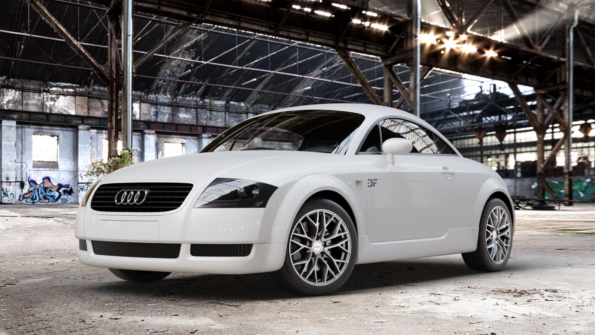 CARMANI 20 Ludwig white silver Felge mit Reifen silber weiss in 17Zoll Winterfelge Alufelge auf weissem Audi TT I Typ 8N (Coupé) 1,8l T 110kW (150 PS) 132kW (179 120kW (163 140kW (190 quattro 165kW (224 176kW (239 3,2l VR6 184kW (250 ⬇️ mit 15mm Tieferlegung ⬇️ Old Industrial Hall_max_4400mm_2024 Frontansicht_1