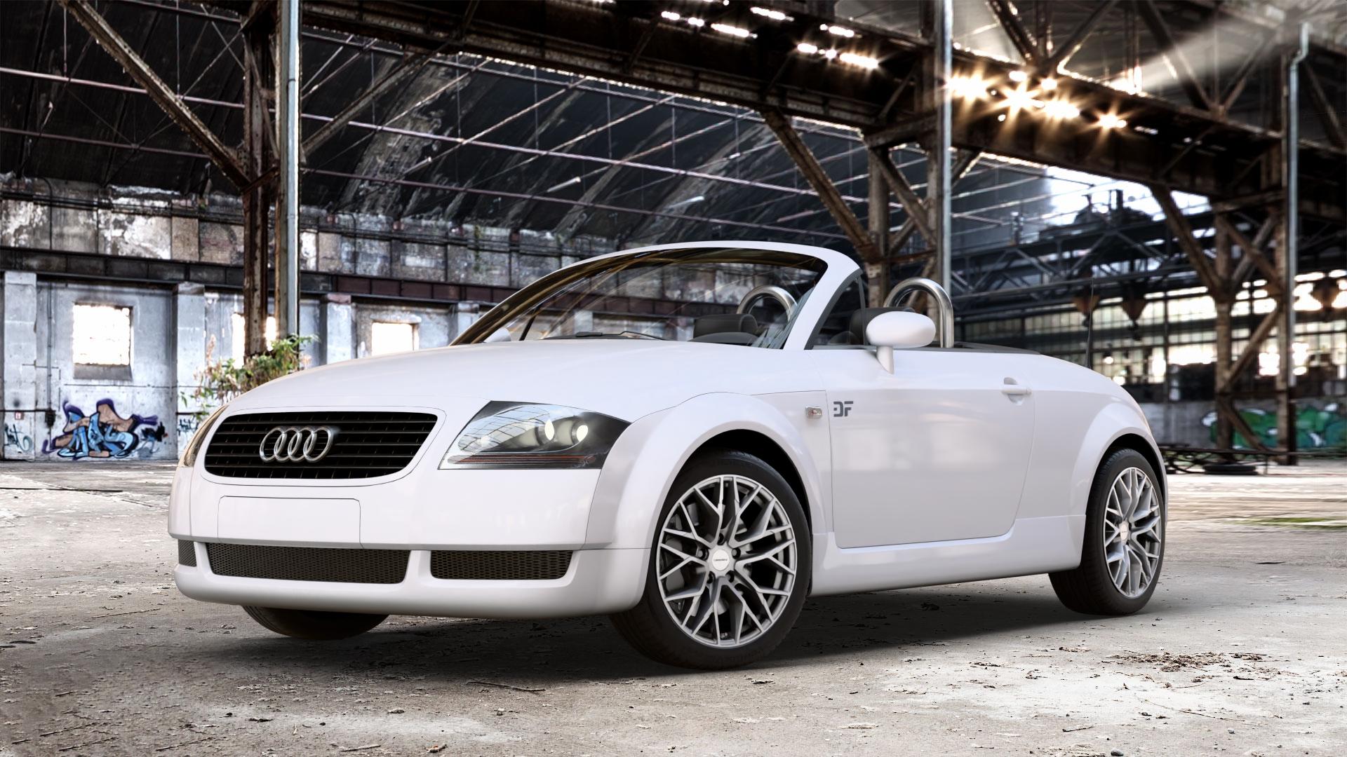 CARMANI 20 Ludwig white silver Felge mit Reifen silber weiss in 17Zoll Winterfelge Alufelge auf weissem Audi TT I Typ 8N (Roadster) 1,8l T 110kW (150 PS) 120kW (163 132kW (179 140kW (190 quattro 165kW (224 3,2l VR6 184kW (250 ⬇️ mit 15mm Tieferlegung ⬇️ Old Industrial Hall_max_4400mm_2024 Frontansicht_1