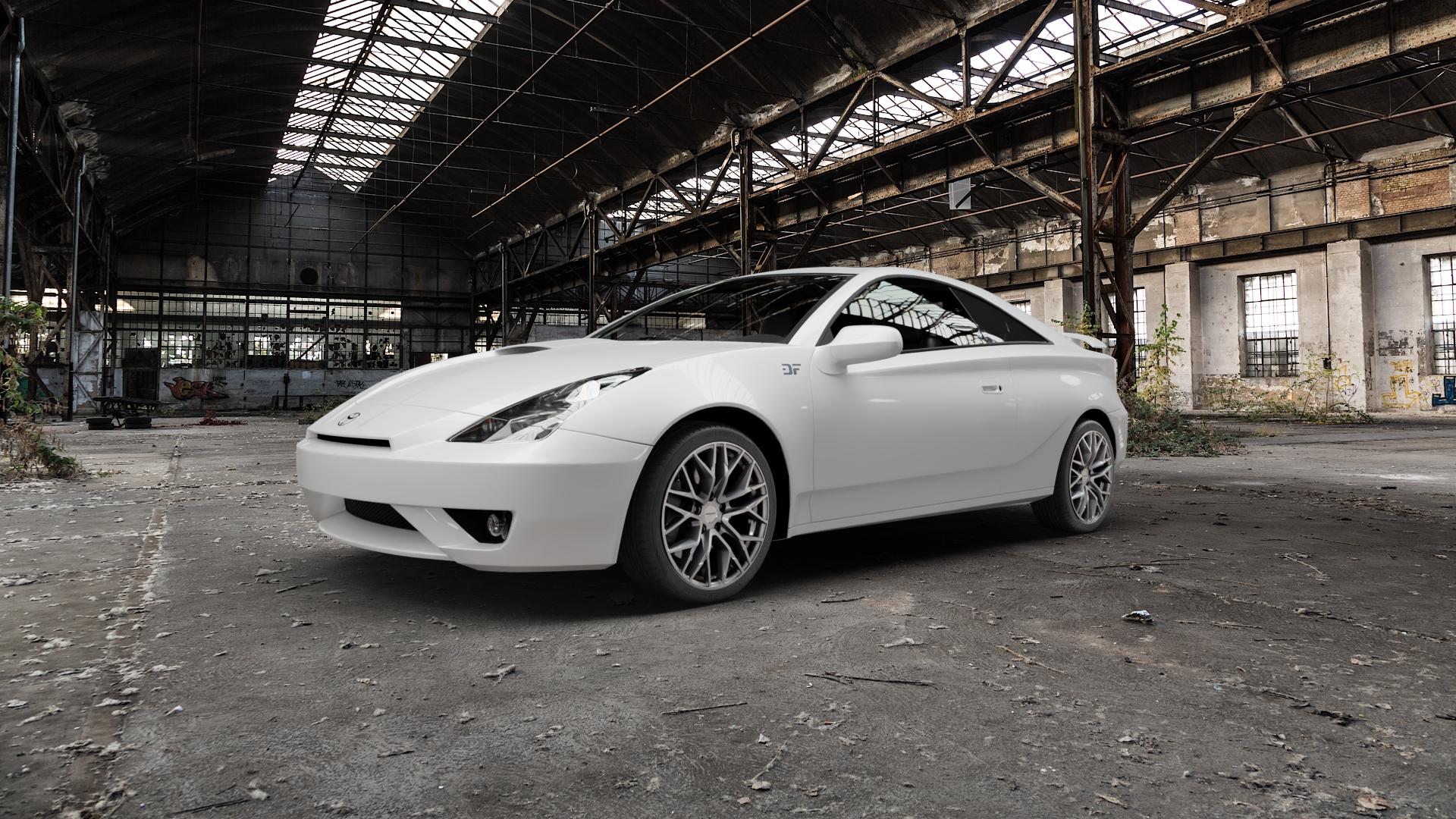 CARMANI 20 Ludwig white silver Felge mit Reifen silber weiss in 17Zoll Winterfelge Alufelge auf weissem Toyota Celica Typ T23 ⬇️ mit 15mm Tieferlegung ⬇️ Old Industrial Hall_max5000mm_2022 Frontansicht_1
