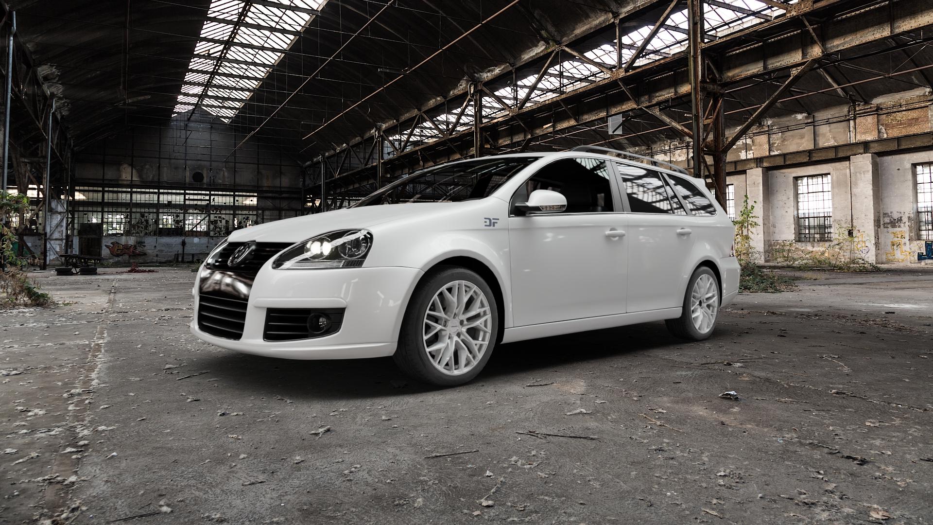 CARMANI 20 Ludwig white silver Felge mit Reifen silber weiss in 17Zoll Winterfelge Alufelge auf weissem Volkswagen (VW) Golf 5 Variant ⬇️ mit 15mm Tieferlegung ⬇️ Old Industrial Hall_max5000mm_2022 Frontansicht_1