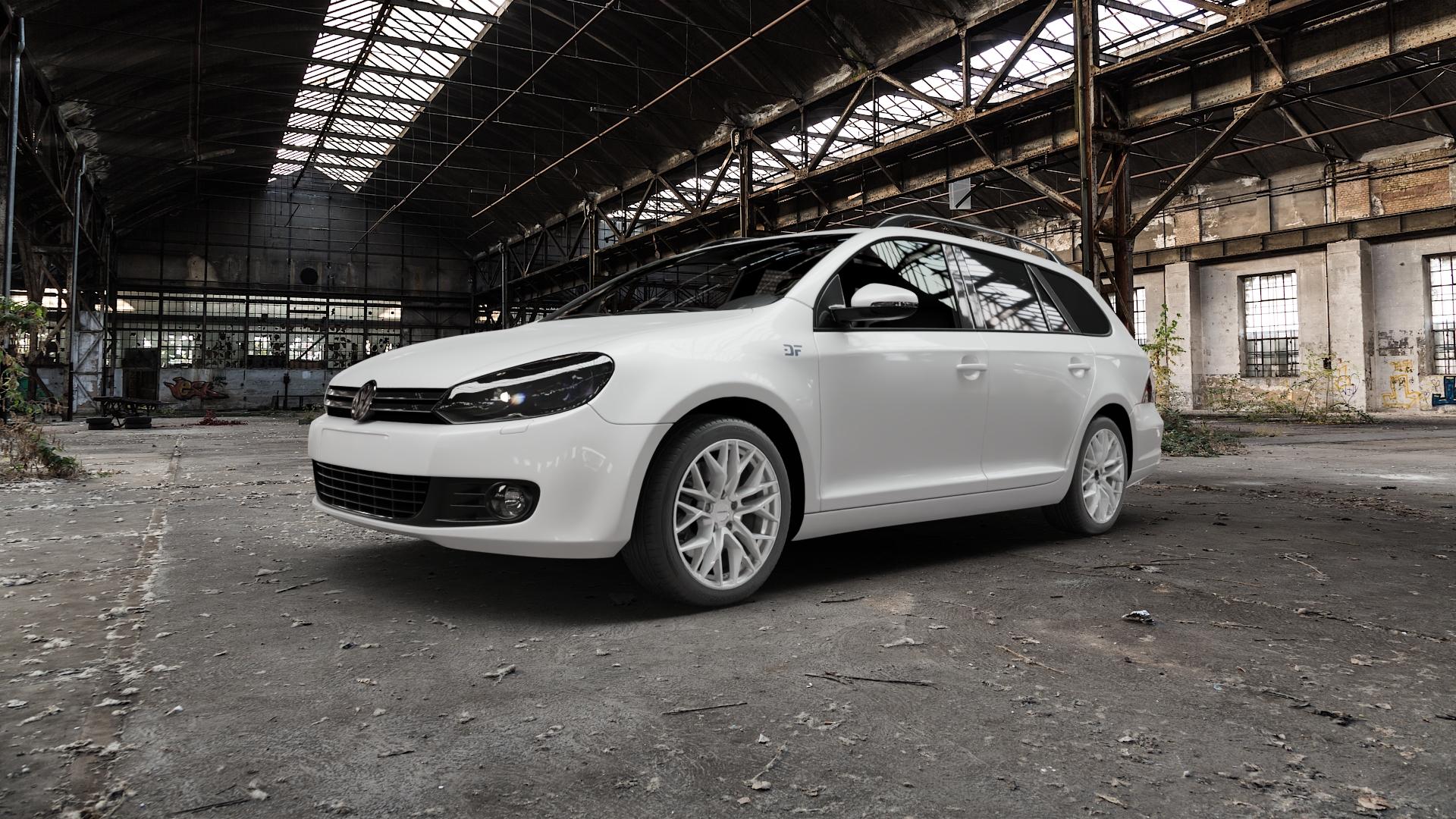 CARMANI 20 Ludwig white silver Felge mit Reifen silber weiss in 17Zoll Winterfelge Alufelge auf weissem Volkswagen (VW) Golf 6 Variant ⬇️ mit 15mm Tieferlegung ⬇️ Old Industrial Hall_max5000mm_2022 Frontansicht_1
