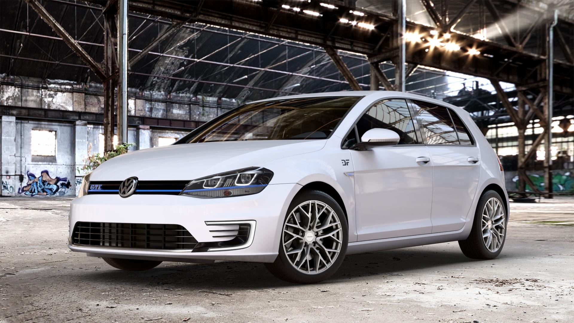 CARMANI 20 Ludwig white silver Felge mit Reifen silber weiss in 17Zoll Winterfelge Alufelge auf weissem Volkswagen (VW) Golf 7 1,4l GTE Hybrid 110kW (150 PS) Facelift 0,0l e-Golf 100kW (136 ⬇️ mit 15mm Tieferlegung ⬇️ Old Industrial Hall_max_4400mm_2024 Frontansicht_1
