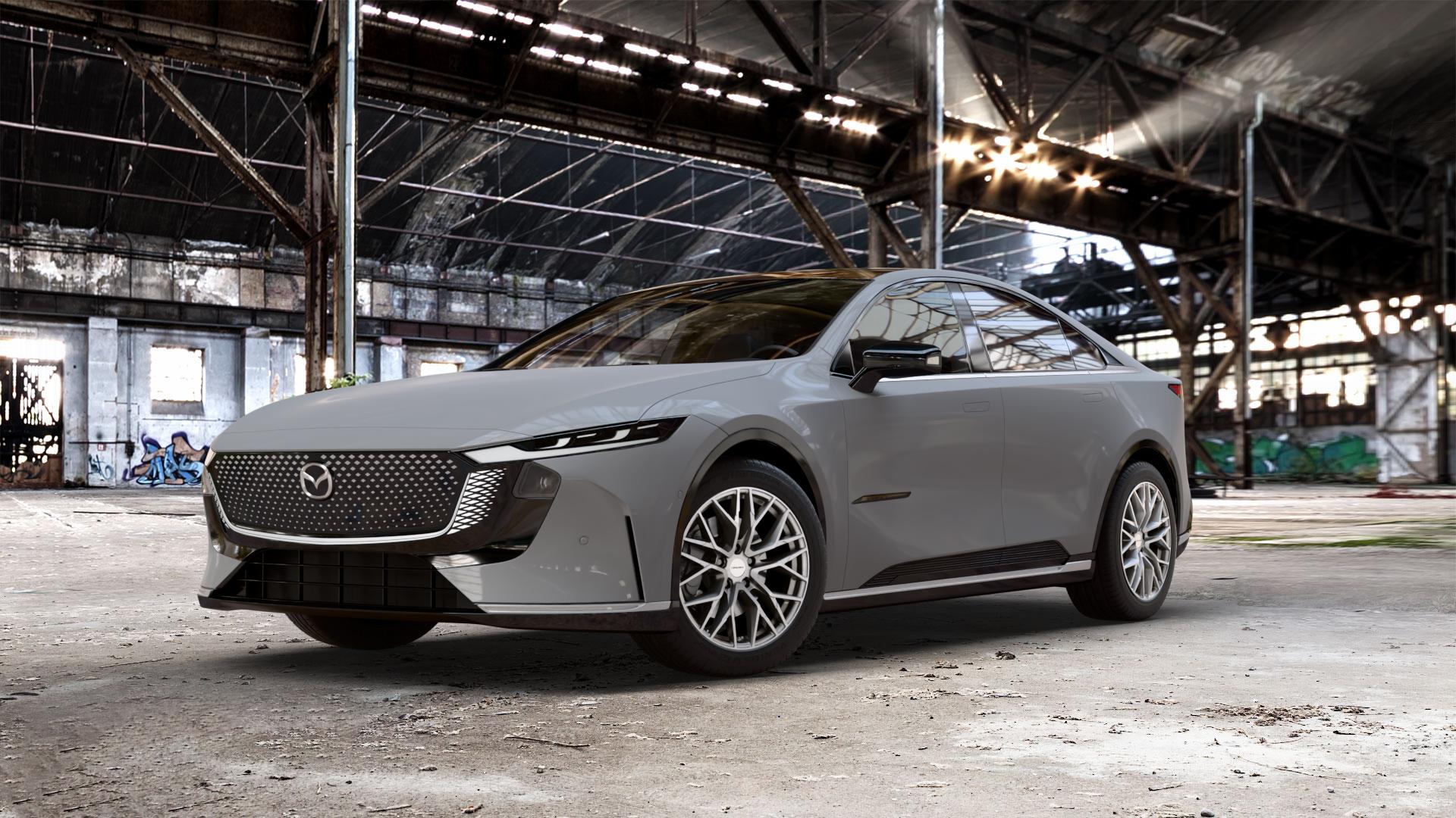 CARMANI 20 Ludwig white silver Felge mit Reifen silber weiss in 18Zoll Winterfelge Alufelge auf schwarzem Mazda 6e (GN) 0,0l 60kW (82 PS) 100kW (136 6 ⬇️ mit 15mm Tieferlegung ⬇️ Old Industrial Hall_max_5300mm_2024 Frontansicht_1