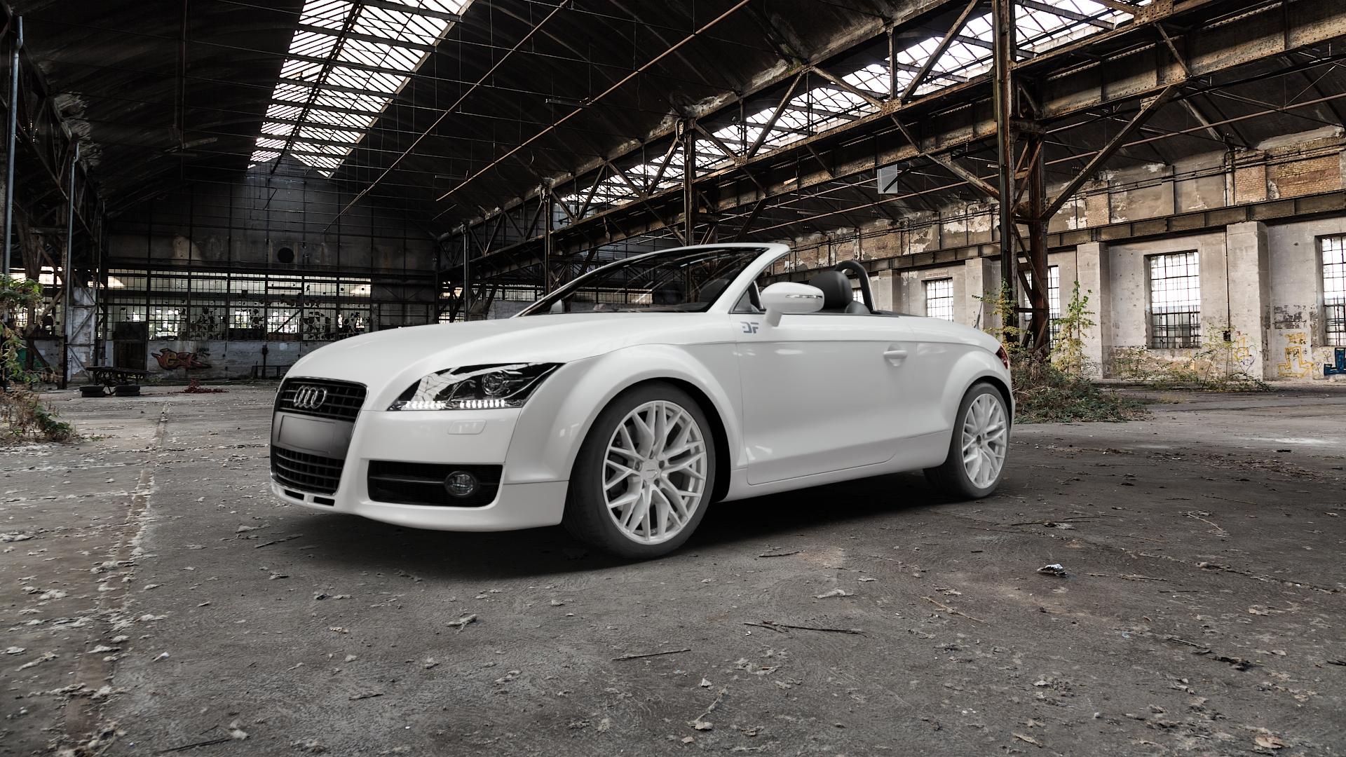 CARMANI 20 Ludwig white silver Felge mit Reifen silber weiss in 18Zoll Winterfelge Alufelge auf weissem Audi TT II Typ 8J (Roadster) ⬇️ mit 15mm Tieferlegung ⬇️ Old Industrial Hall_max5000mm_2022 Frontansicht_1
