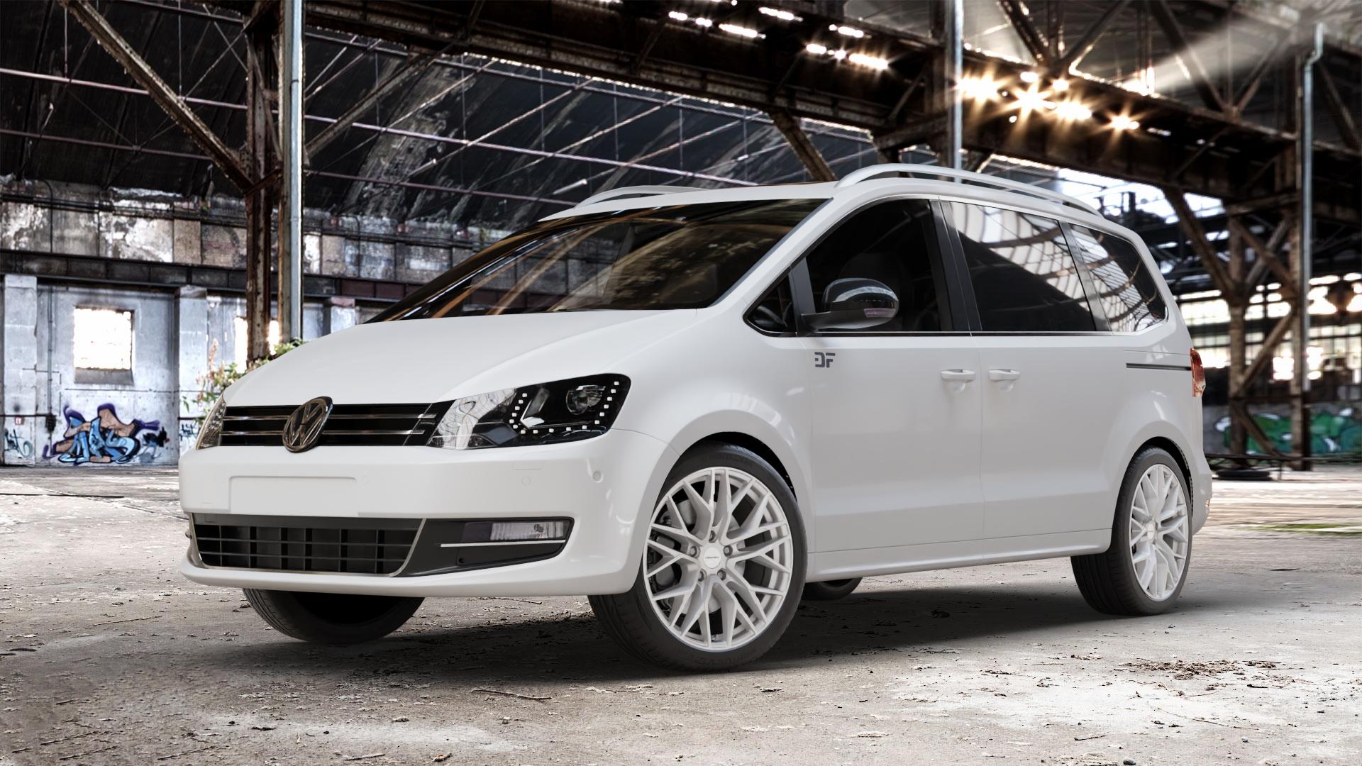 CARMANI 20 Ludwig white silver Felge mit Reifen silber weiss in 18Zoll Winterfelge Alufelge auf weissem Volkswagen (VW) Sharan III Typ 7N (15->) ⬇️ mit 15mm Tieferlegung ⬇️ Old Industrial Hall_max_4400mm_2024 Frontansicht_1