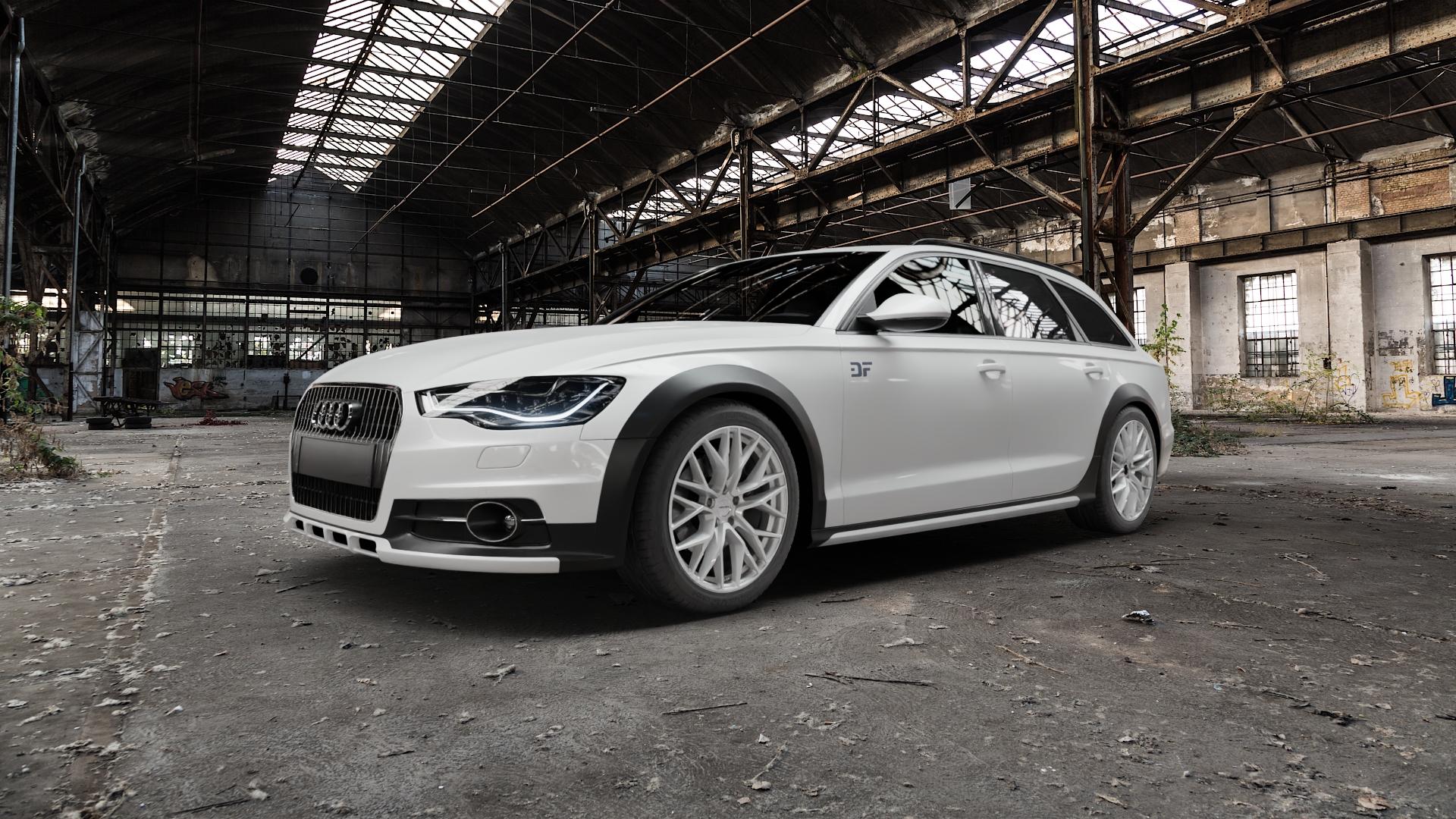 CARMANI 20 Ludwig white silver Felge mit Reifen silber weiss in 19Zoll Winterfelge Alufelge auf weissem Audi A6 Allroad Quattro Typ 4G/C7 Facelift ⬇️ mit 15mm Tieferlegung ⬇️ Old Industrial Hall_max5000mm_2022 Frontansicht_1