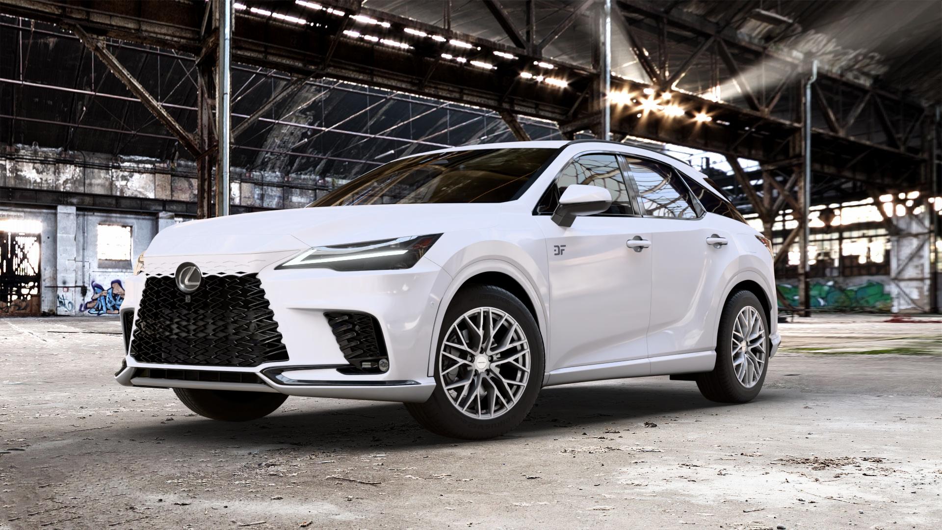 CARMANI 20 Ludwig white silver Felge mit Reifen silber weiss in 19Zoll Winterfelge Alufelge auf weissem Lexus RX V Typ AL3(M) 2,5l 140kW RX350H AWD (190 PS) 136kW RX450H+ (185 2,4l 200kW RX500H (272 AL3(M)-TGRE ⬇️ mit 15mm Tieferlegung ⬇️ Old Industrial Hall_max_5300mm_2024 Frontansicht_1