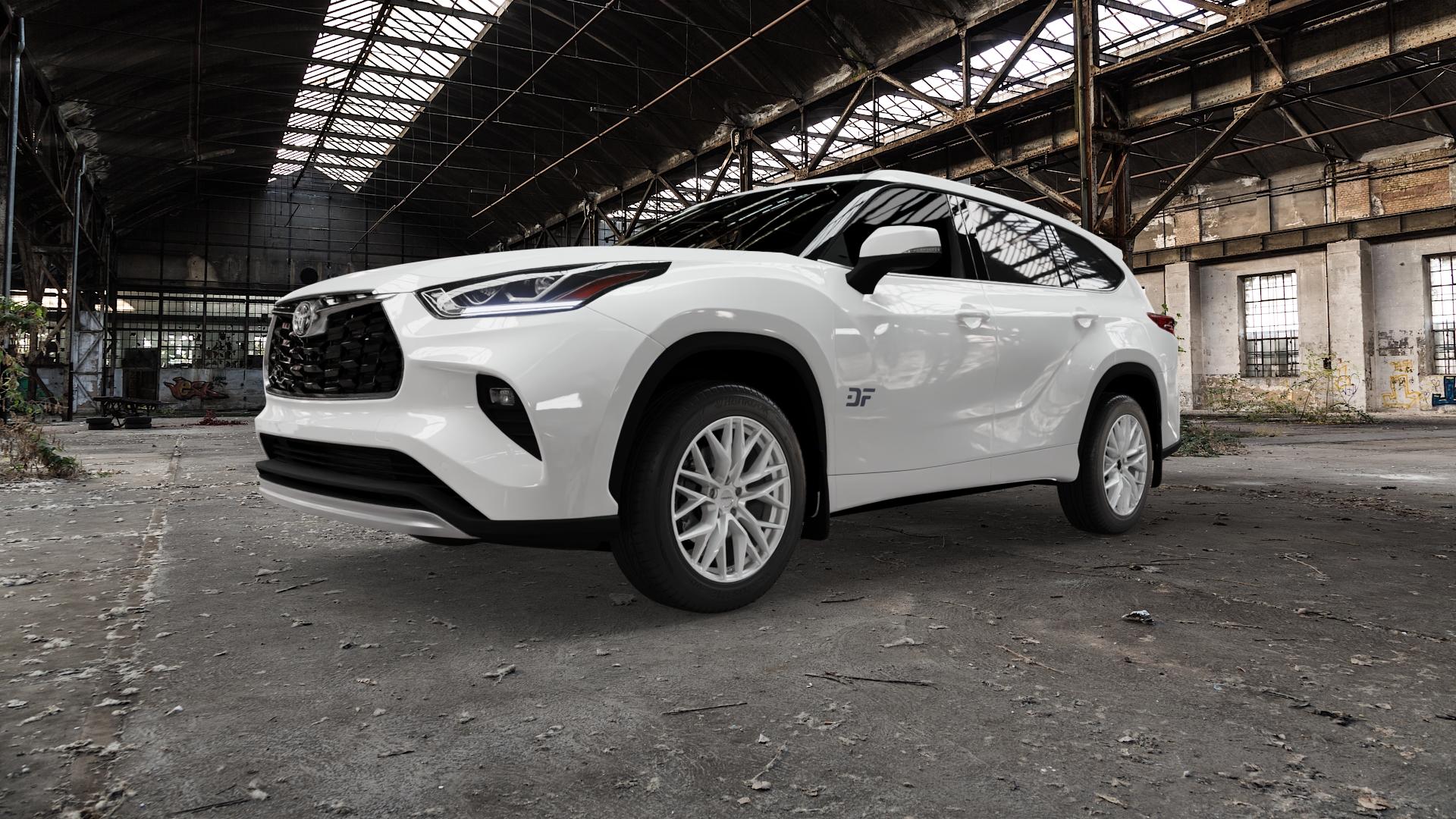 CARMANI 20 Ludwig white silver Felge mit Reifen silber weiss in 19Zoll Winterfelge Alufelge auf weissem Toyota Highlander Typ XU7(EU,M) XU7(EU,M)-TGRE ⬇️ mit 15mm Tieferlegung ⬇️ Old Industrial Hall_max5000mm_2022 Frontansicht_1