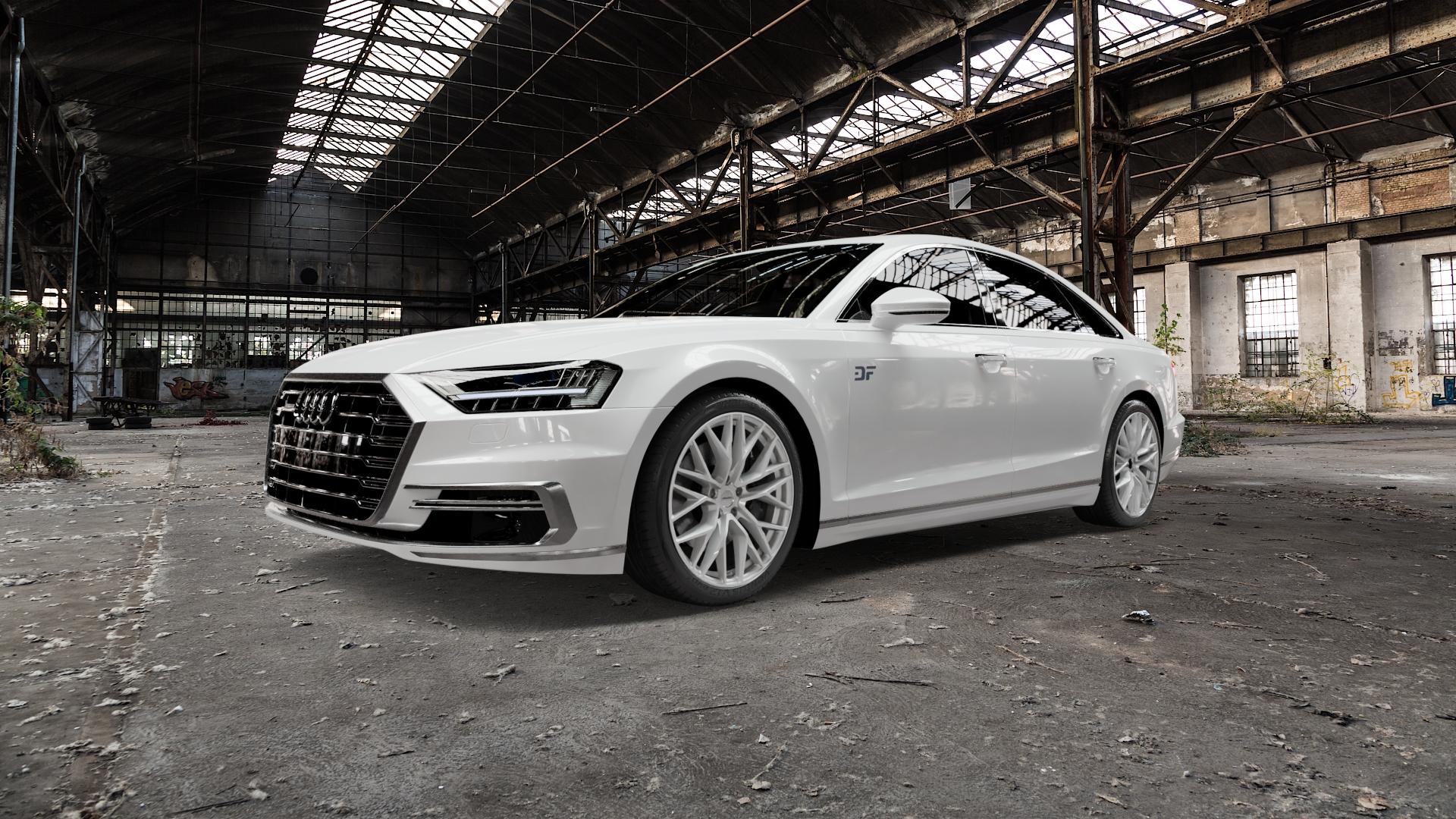 CARMANI 20 Ludwig white silver Felge mit Reifen silber weiss in 20Zoll Winterfelge Alufelge auf weissem Audi A8 Typ D5/F8 3,0l 60 TFSI e quattro 250kW Hybrid (340 PS) 55 Mild-Hybrid 4,0l 338kW (460 S8 420kW (571 50 TDI 210kW (286 320kW (435 Facelift ⬇️ mit 15mm Tieferlegung ⬇️ Old Industrial Hall_max5000mm_2022 Frontansicht_1