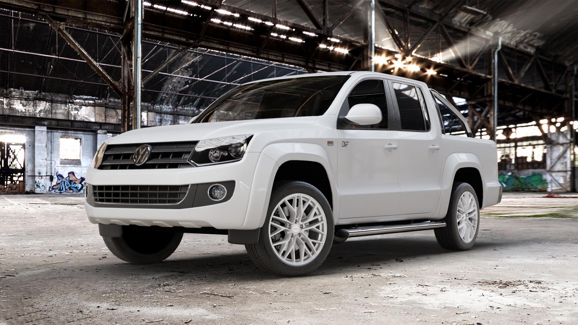 CARMANI 20 Ludwig white silver Felge mit Reifen silber weiss in 20Zoll Winterfelge Alufelge auf weissem Volkswagen (VW) Amarok I Typ 2H 2HS2 ⬇️ mit 15mm Tieferlegung ⬇️ Old Industrial Hall_max_5300mm_2024 Frontansicht_1