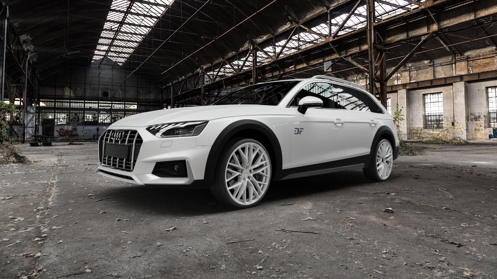 CARMANI 20 Ludwig white silver Felge mit Reifen silber weiss in 21Zoll Winterfelge Alufelge auf weissem Audi A4 Typ B9 Allroad Facelift ⬇️ mit 15mm Tieferlegung ⬇️ Old Industrial Hall_max5000mm_2022 Frontansicht_1