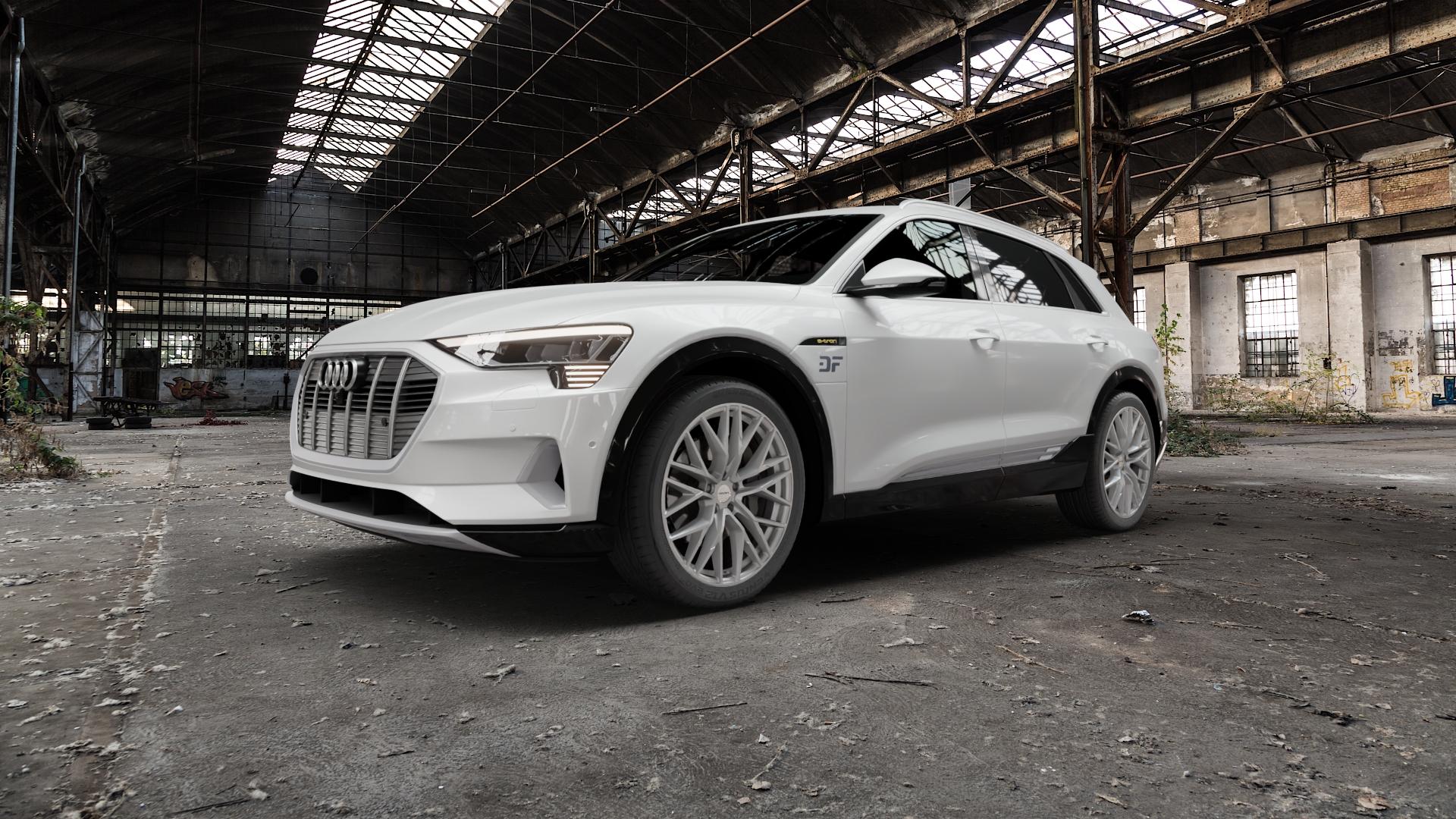 CARMANI 20 Ludwig white silver Felge mit Reifen silber weiss in 21Zoll Winterfelge Alufelge auf weissem Audi E-Tron Typ GE S ⬇️ mit 15mm Tieferlegung ⬇️ Old Industrial Hall_max5000mm_2022 Frontansicht_1