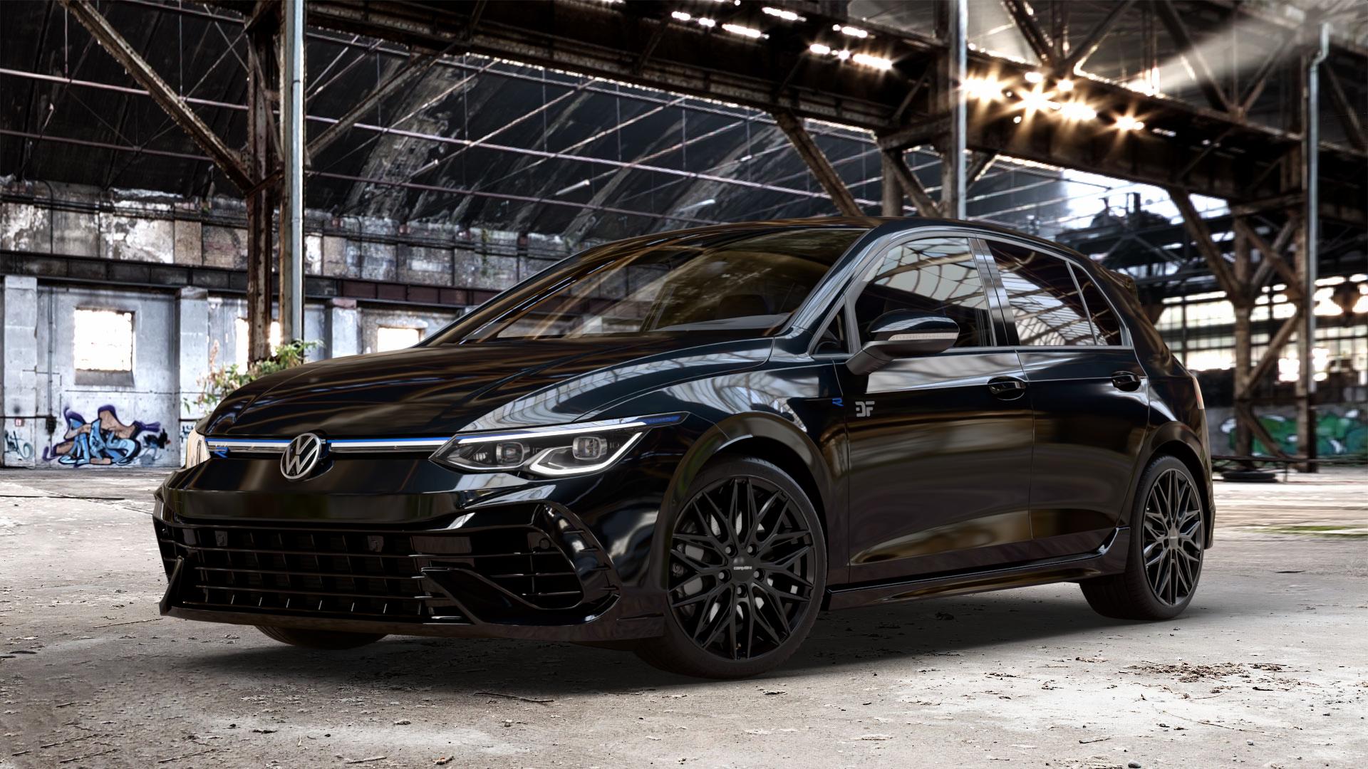 CARMANI 26 Max black Felge mit Reifen schwarz in 18Zoll Winterfelge Alufelge auf schwarzem metallic Volkswagen (VW) Golf 8 2,0l R 4Motion 235kW (320 PS) 245kW 20 Years (333 ⬇️ mit 15mm Tieferlegung ⬇️ Old Industrial Hall_max_4400mm_2024 Frontansicht_1