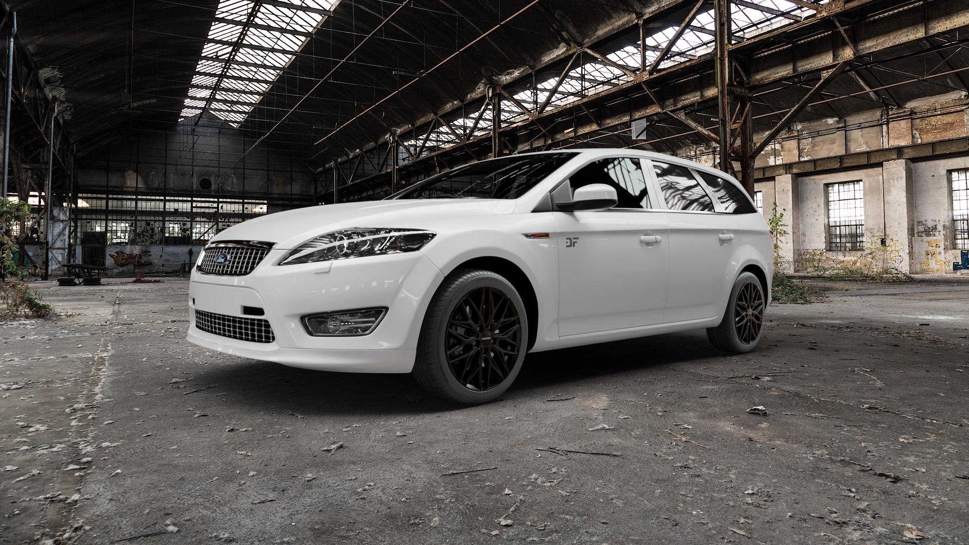 CARMANI 26 Max black Felge mit Reifen schwarz in 18Zoll Winterfelge Alufelge auf weissem Ford Mondeo IV Limousine Typ BA7 Turnier ⬇️ mit 15mm Tieferlegung ⬇️ Old Industrial Hall_max5000mm_2022 Frontansicht_1
