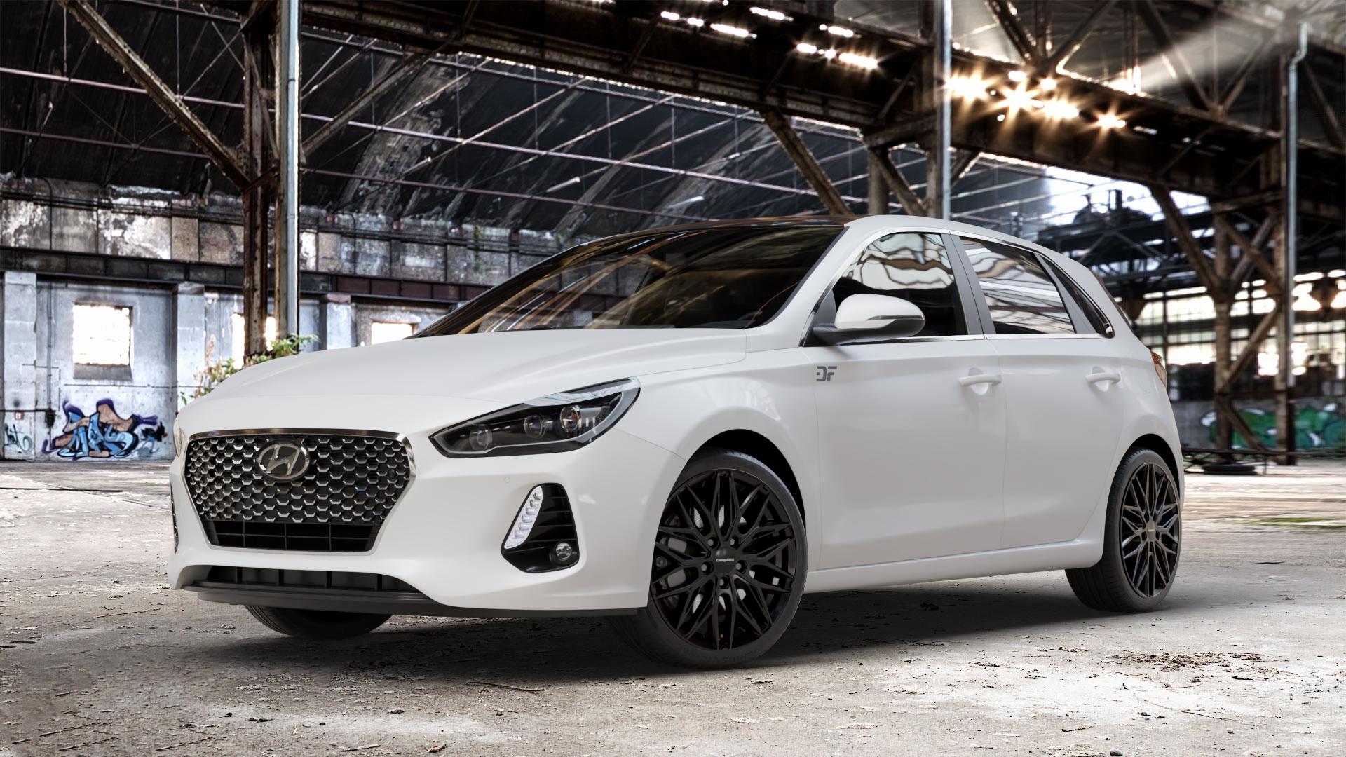 CARMANI 26 Max black Felge mit Reifen schwarz in 18Zoll Winterfelge Alufelge auf weissem Hyundai i30 Typ PDE 1,0l T-GDI 88kW (120 PS) 1,4l MPI 73kW (99 103kW (140 1,6l CRDi 70kW (95 81kW (110 100kW (136 85kW (116 ⬇️ mit 15mm Tieferlegung ⬇️ Old Industrial Hall_max_4400mm_2024 Frontansicht_1