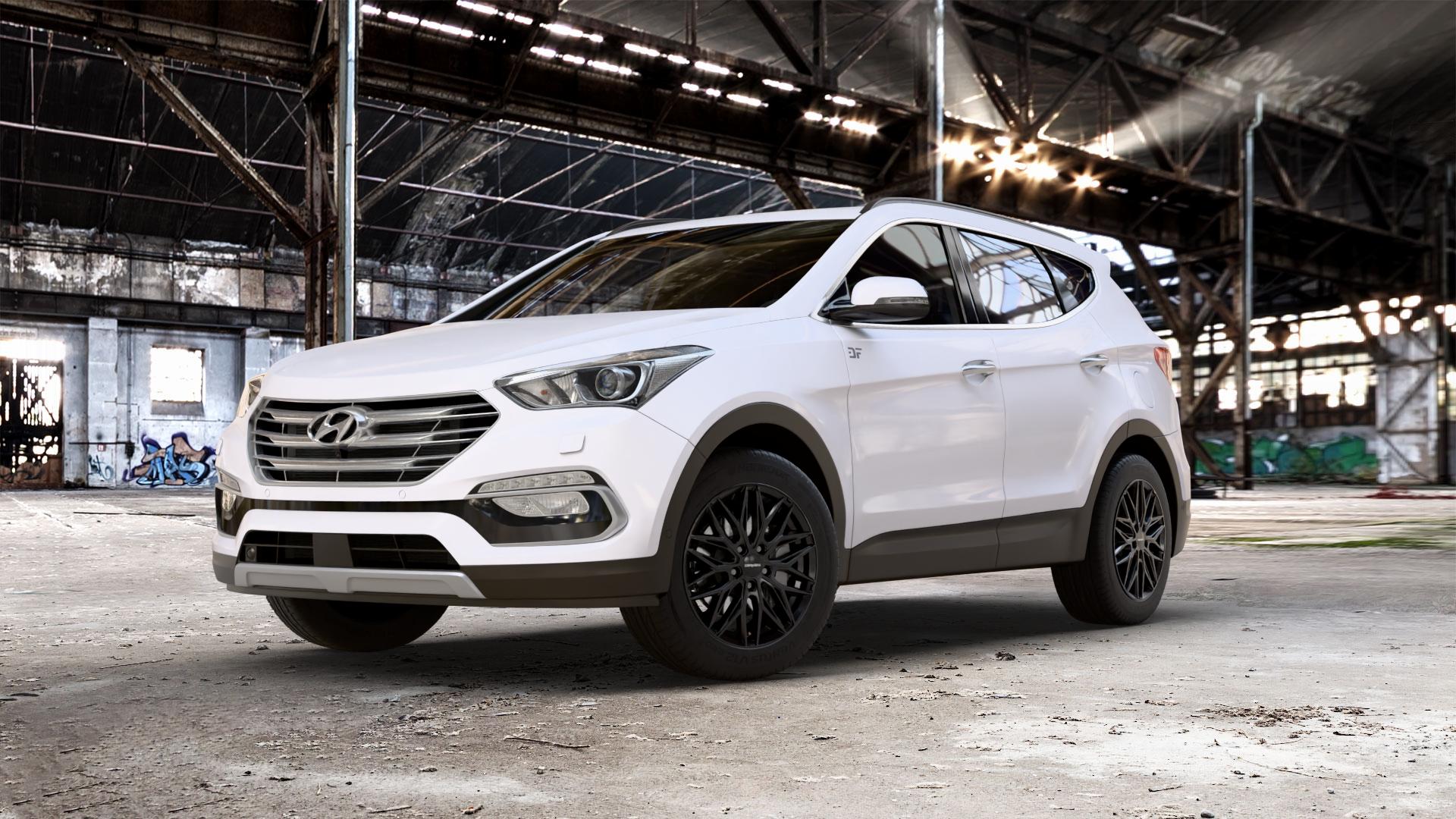 CARMANI 26 Max black Felge mit Reifen schwarz in 18Zoll Winterfelge Alufelge auf weissem Hyundai Santa Fé III Typ DM Facelift ⬇️ mit 15mm Tieferlegung ⬇️ Old Industrial Hall_max_5300mm_2024 Frontansicht_1