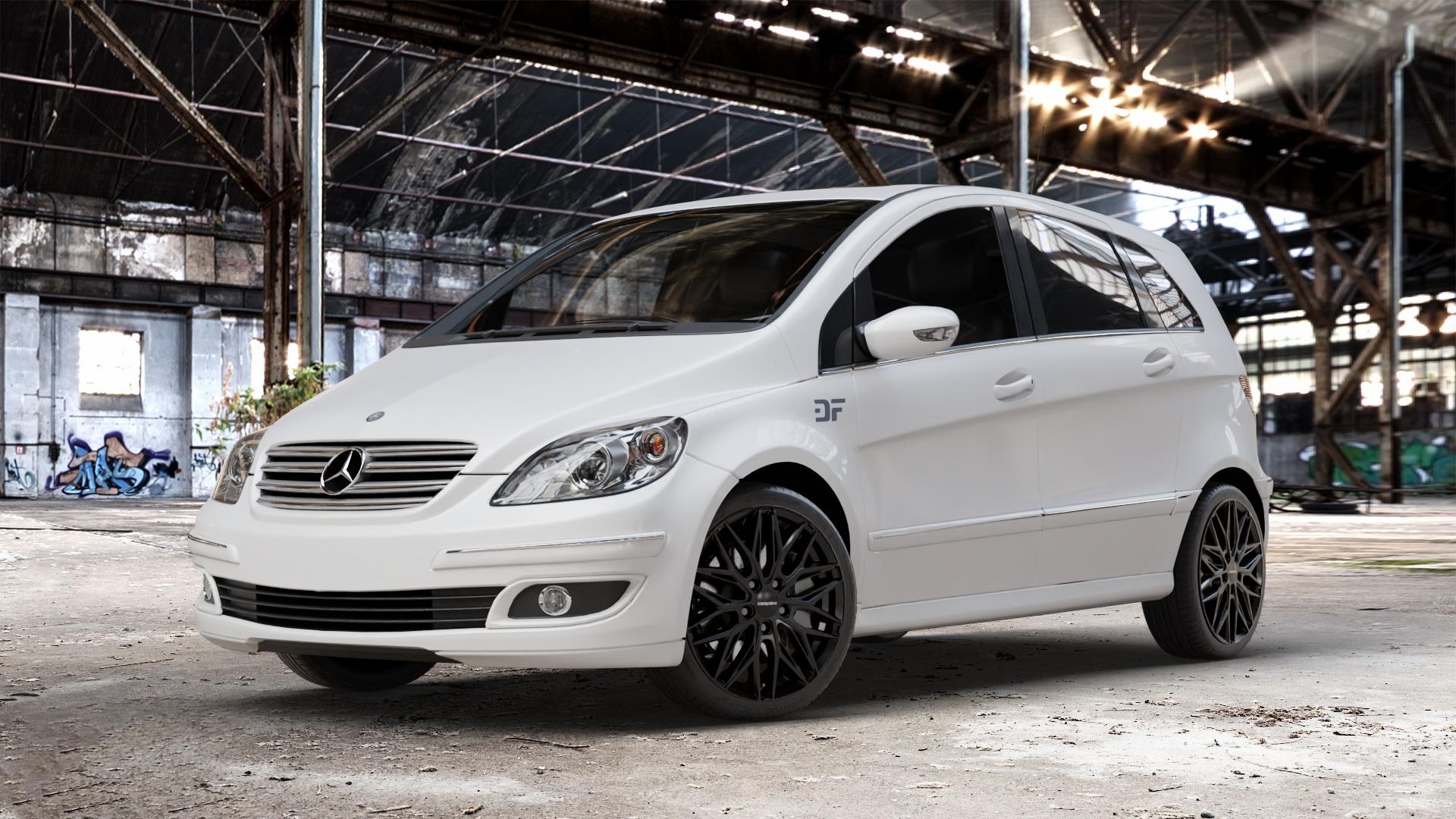 CARMANI 26 Max black Felge mit Reifen schwarz in 18Zoll Winterfelge Alufelge auf weissem Mercedes B-Klasse Typ T245 ⬇️ mit 15mm Tieferlegung ⬇️ Old Industrial Hall_max_4400mm_2024 Frontansicht_1