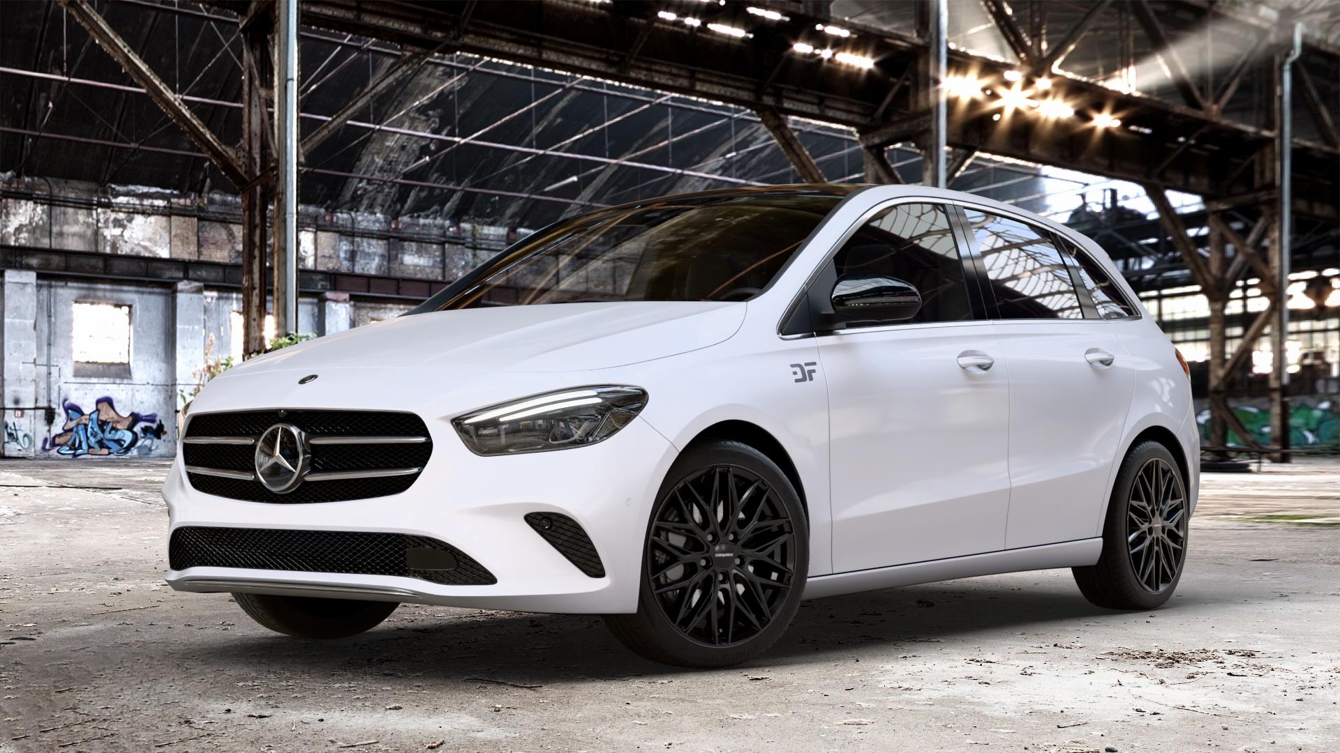 CARMANI 26 Max black Felge mit Reifen schwarz in 18Zoll Winterfelge Alufelge auf weissem Mercedes B-Klasse Typ W247 ⬇️ mit 15mm Tieferlegung ⬇️ Old Industrial Hall_max_4400mm_2024 Frontansicht_1