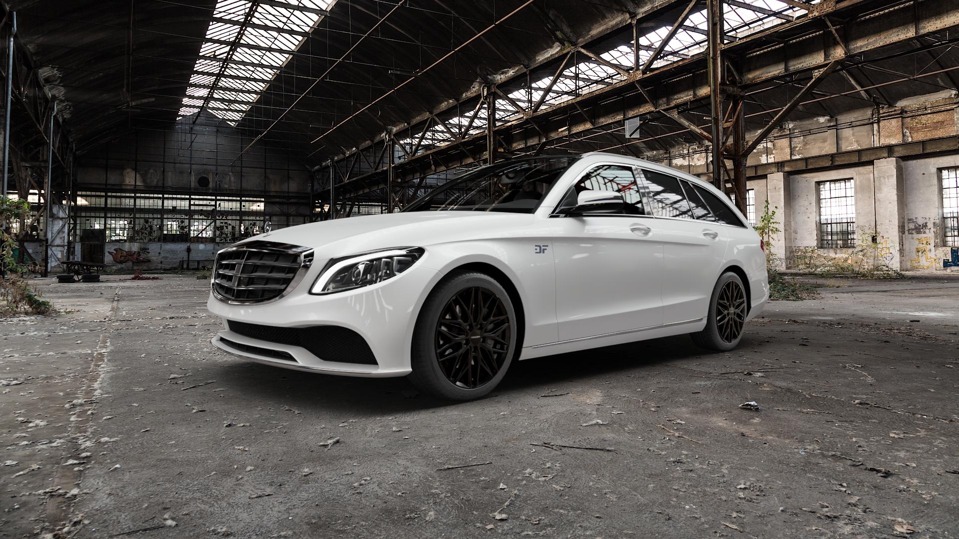 CARMANI 26 Max black Felge mit Reifen schwarz in 18Zoll Winterfelge Alufelge auf weissem Mercedes C-Klasse Typ S205 Kombi Facelift ⬇️ mit 15mm Tieferlegung ⬇️ Old Industrial Hall_max5000mm_2022 Frontansicht_1