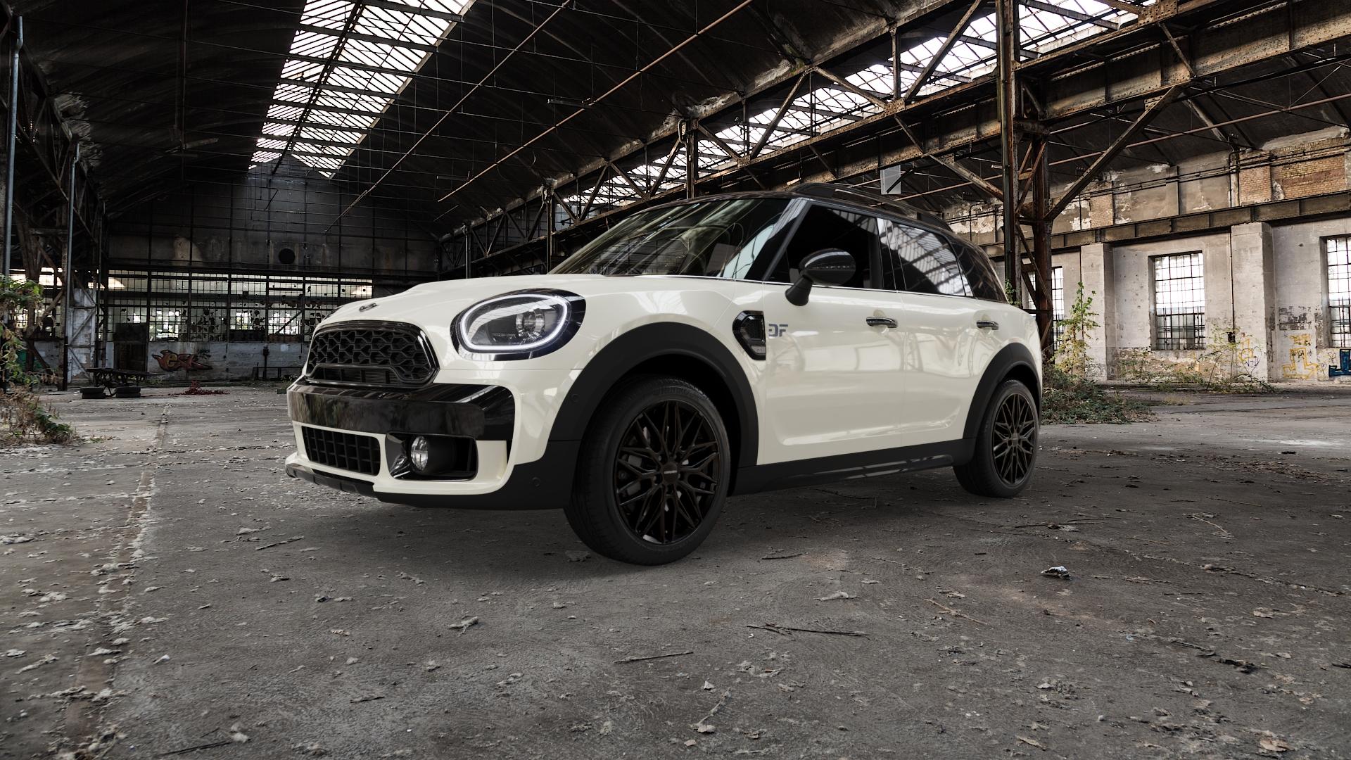 CARMANI 26 Max black Felge mit Reifen schwarz in 18Zoll Winterfelge Alufelge auf weissem Mini F60 Typ FMX (Countryman) ⬇️ mit 15mm Tieferlegung ⬇️ Old Industrial Hall_max5000mm_2022 Frontansicht_1