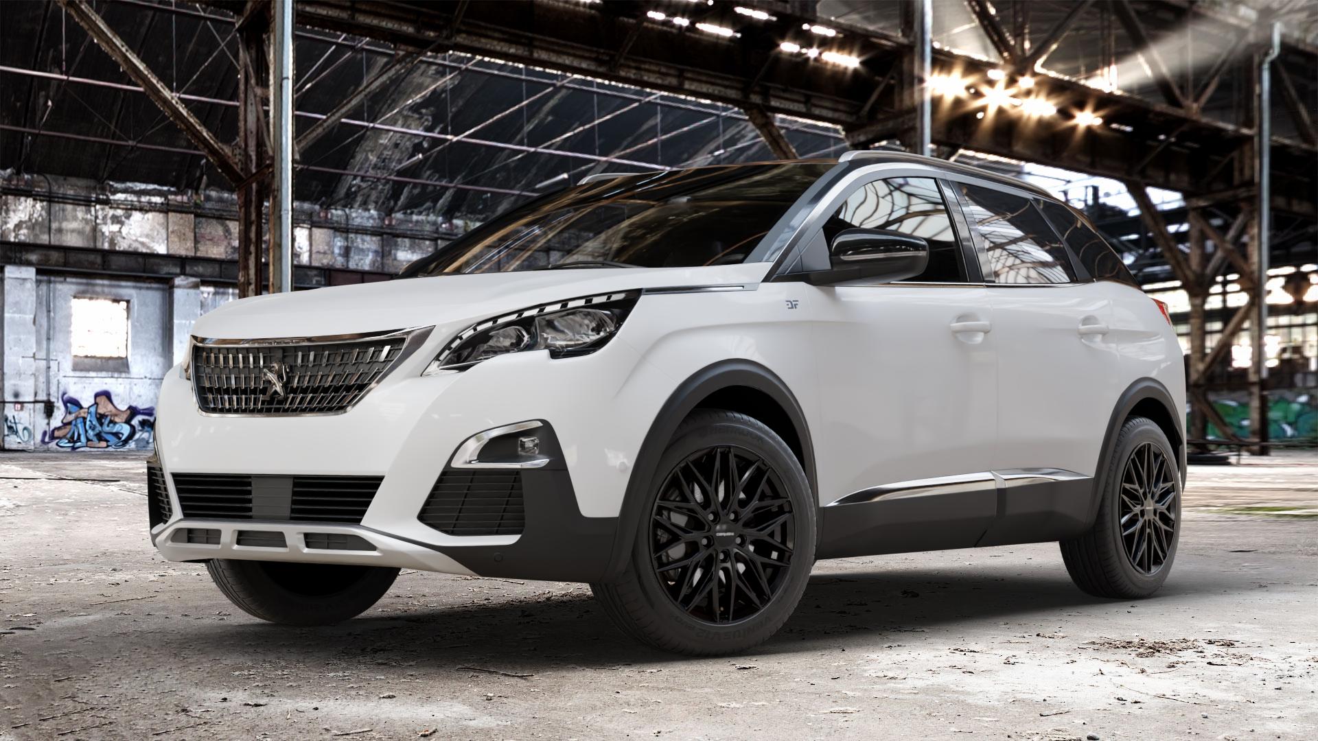 CARMANI 26 Max black Felge mit Reifen schwarz in 18Zoll Winterfelge Alufelge auf weissem Peugeot 3008 II Typ M ⬇️ mit 15mm Tieferlegung ⬇️ Old Industrial Hall_max_4400mm_2024 Frontansicht_1