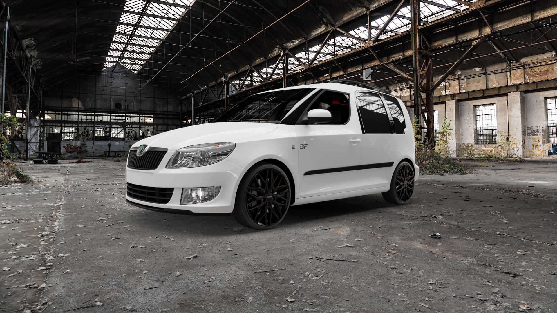 CARMANI 26 Max black Felge mit Reifen schwarz in 18Zoll Winterfelge Alufelge auf weissem Skoda Roomster Typ 5J 1,2l 51kW (69 PS) 1,4l 63kW (86 TDI 55kW (75 TSI 77kW (105 1,6l 66kW (90 ⬇️ mit 15mm Tieferlegung ⬇️ Old Industrial Hall_max5000mm_2022 Frontansicht_1