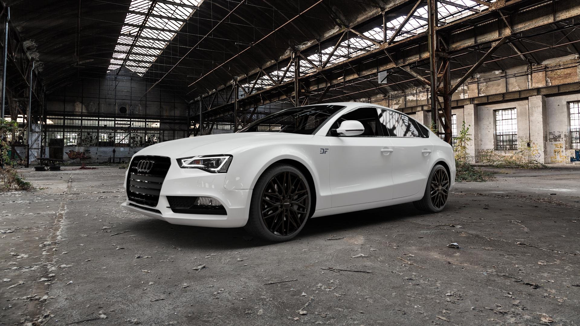CARMANI 26 Max black Felge mit Reifen schwarz in 19Zoll Winterfelge Alufelge auf weissem Audi A5 Typ B8 (Sportback) Facelift ⬇️ mit 15mm Tieferlegung ⬇️ Old Industrial Hall_max5000mm_2022 Frontansicht_1