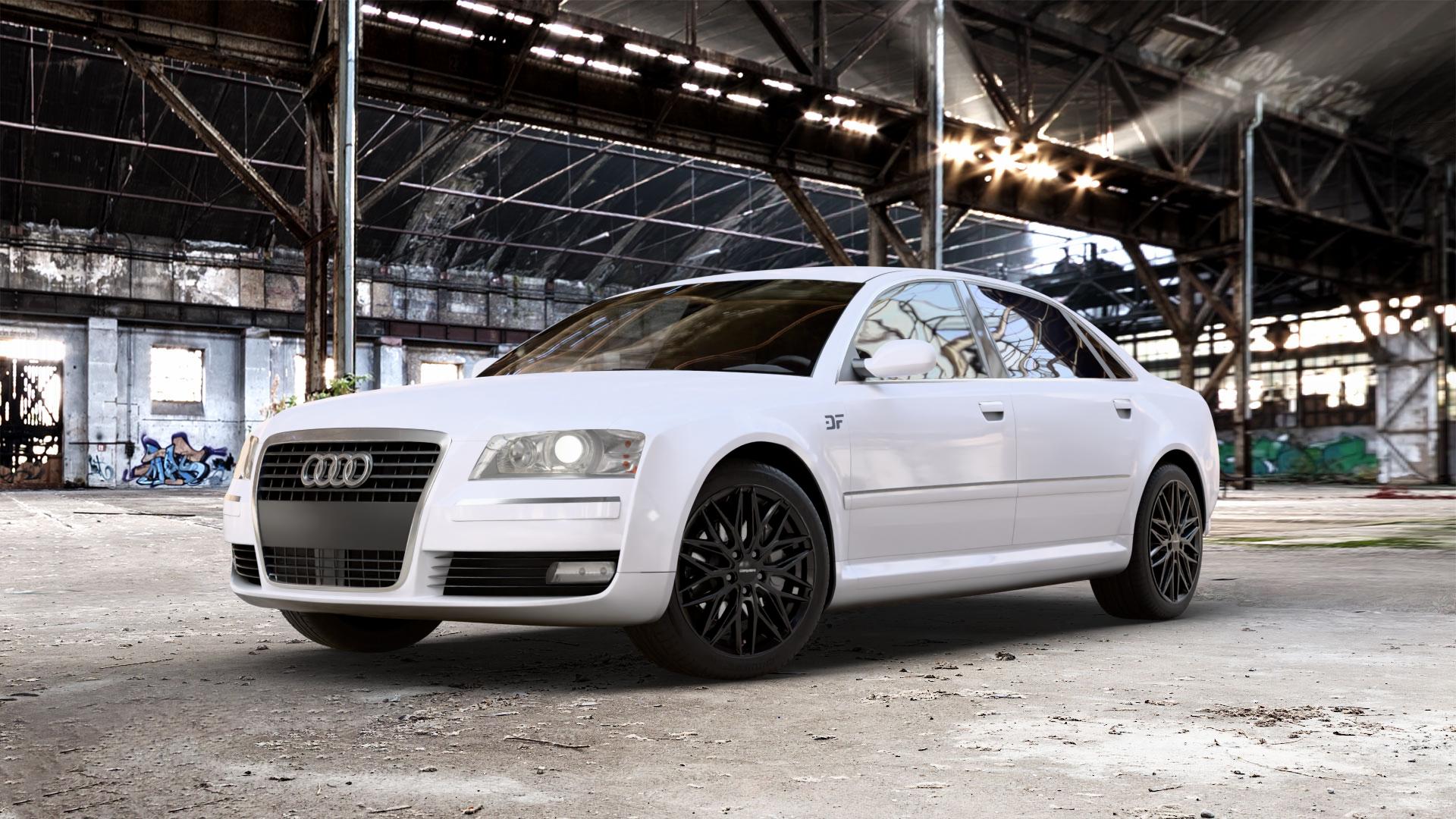 CARMANI 26 Max black Felge mit Reifen schwarz in 19Zoll Winterfelge Alufelge auf weissem Audi A8 Typ D3/4E 3,7l quattro 206kW (280 PS) 4,2l 246kW (334 3,0l 162kW (220 3,2l FSI 191kW (260 TDI 155kW (211 171kW (232 4,0l 202kW (275 240kW (326 2,8l 154kW ⬇️ mit 15mm Tieferlegung ⬇️ Old Industrial Hall_max_5300mm_2024 Frontansicht_1