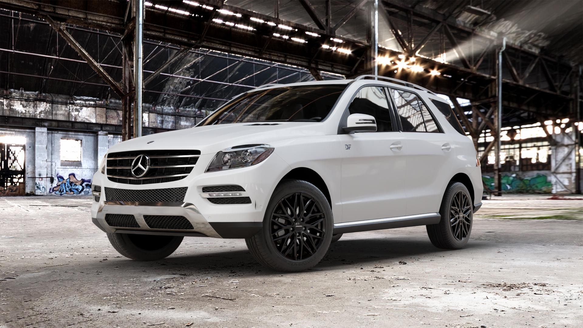 CARMANI 26 Max black Felge mit Reifen schwarz in 19Zoll Winterfelge Alufelge auf weissem Mercedes M-Klasse Typ W166 ⬇️ mit 15mm Tieferlegung ⬇️ Old Industrial Hall_max_5300mm_2024 Frontansicht_1