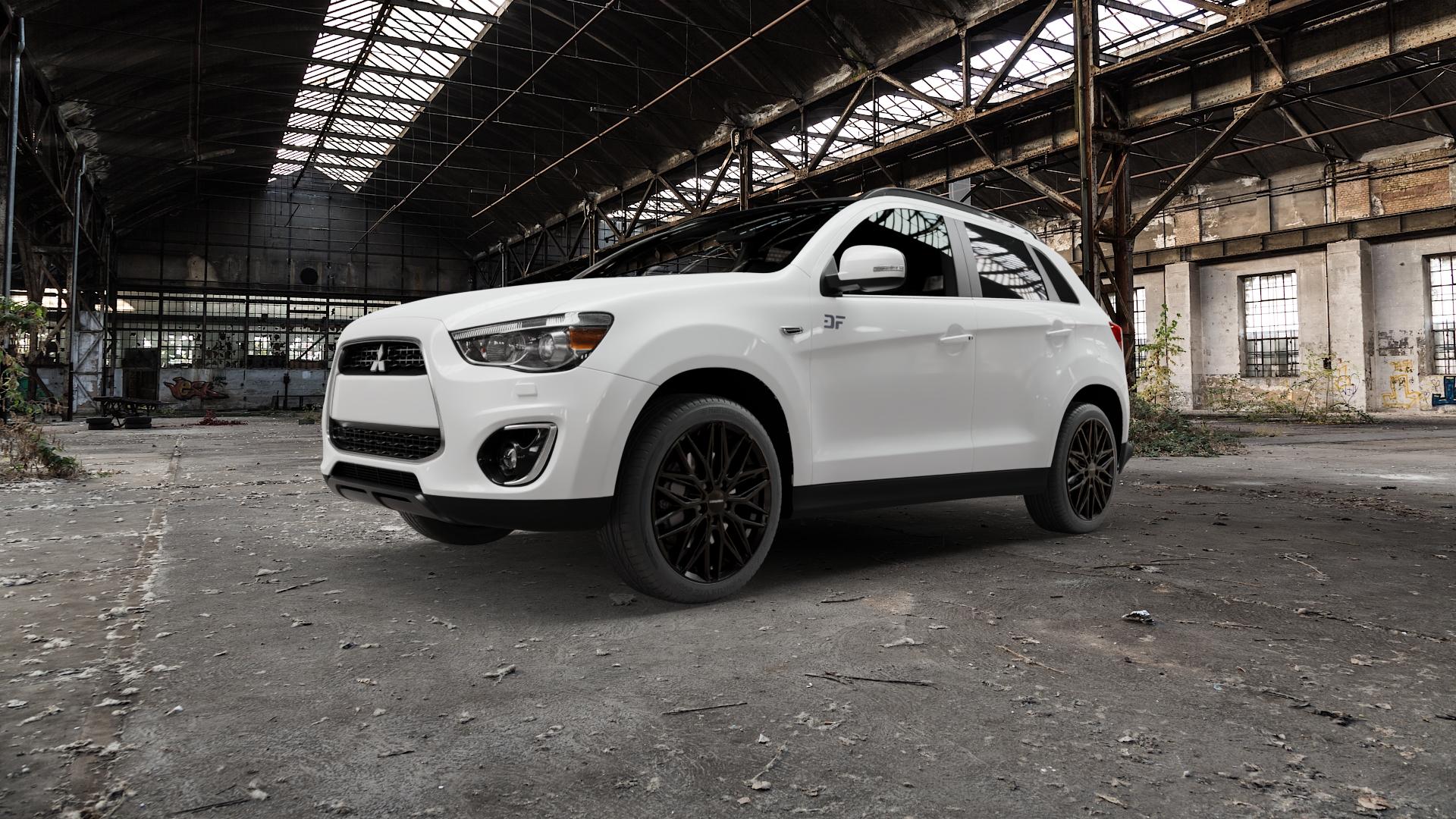 CARMANI 26 Max black Felge mit Reifen schwarz in 19Zoll Winterfelge Alufelge auf weissem Mitsubishi ASX Typ GA0 Facelift 12-> ⬇️ mit 15mm Tieferlegung ⬇️ Old Industrial Hall_max5000mm_2022 Frontansicht_1