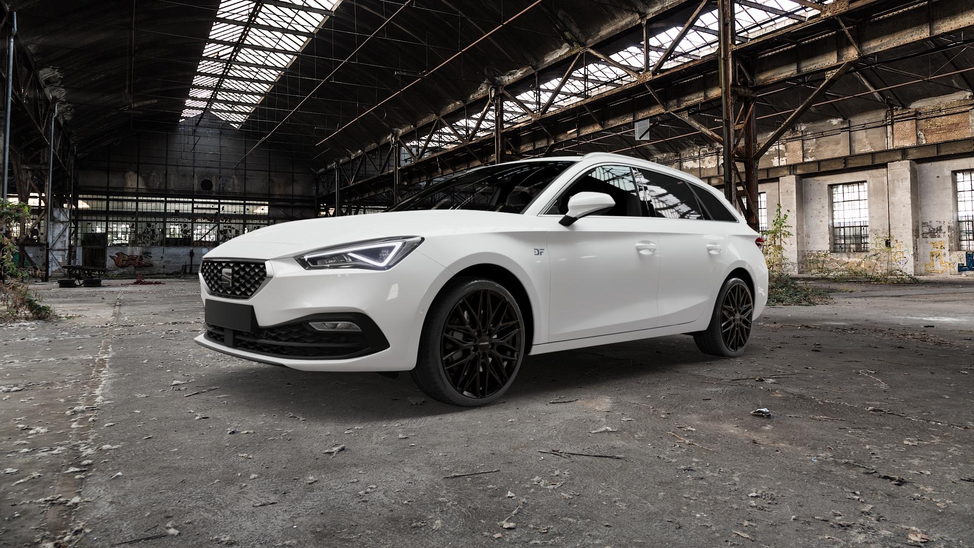 CARMANI 26 Max black Felge mit Reifen schwarz in 19Zoll Winterfelge Alufelge auf weissem Seat Leon Typ KL ST ⬇️ mit 15mm Tieferlegung ⬇️ Old Industrial Hall_max5000mm_2022 Frontansicht_1