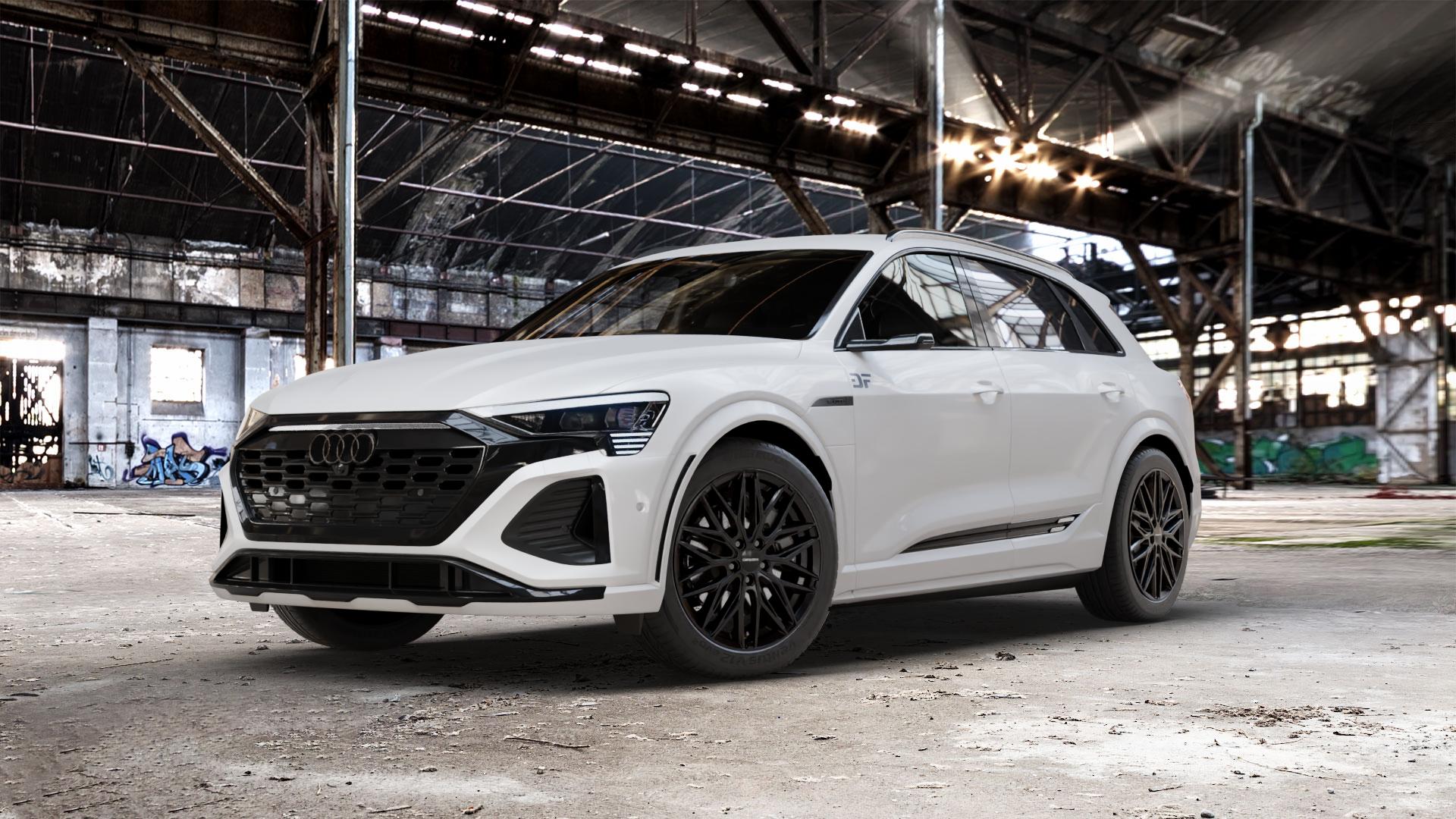 CARMANI 26 Max black Felge mit Reifen schwarz in 20Zoll Winterfelge Alufelge auf weissem Audi Q8 Typ GE ⬇️ mit 15mm Tieferlegung ⬇️ Old Industrial Hall_max_5300mm_2024 Frontansicht_1