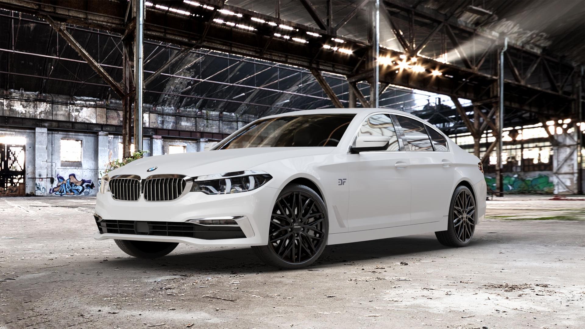 CARMANI 26 Max black Felge mit Reifen schwarz in 20Zoll Winterfelge Alufelge auf weissem BMW 5er G30 Limousine (G5L) ⬇️ mit 15mm Tieferlegung ⬇️ Old Industrial Hall_max_5300mm_2024 Frontansicht_1