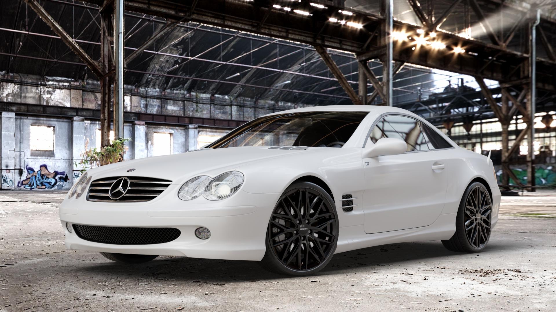 CARMANI 26 Max black Felge mit Reifen schwarz in 20Zoll Winterfelge Alufelge auf weissem Mercedes SL Typ R230 ⬇️ mit 15mm Tieferlegung ⬇️ Old Industrial Hall_max_4400mm_2024 Frontansicht_1