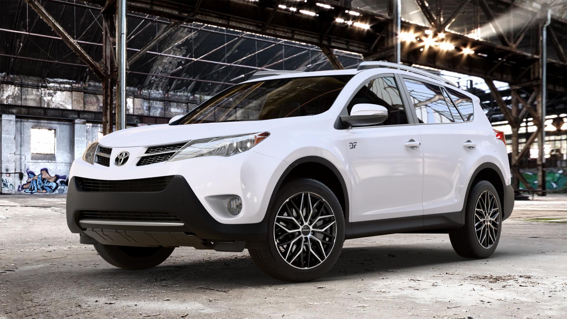CARMANI 26 Max black polish Felge mit Reifen schwarz in 18Zoll Winterfelge Alufelge auf weissem Toyota RAV 4 IV Typ XA3(a) Facelift XA3(a), XA4 ⬇️ mit 15mm Tieferlegung ⬇️ Old Industrial Hall_max_4400mm_2024 Frontansicht_1