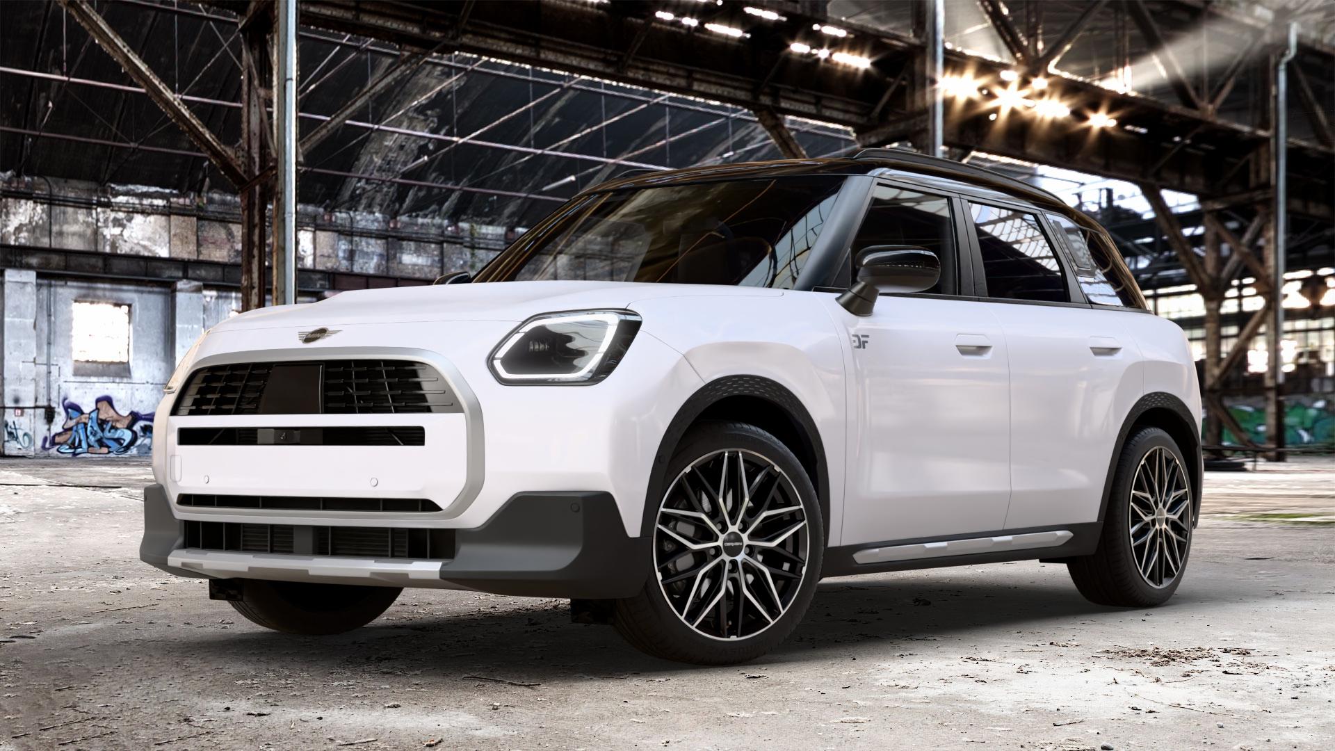 CARMANI 26 Max black polish Felge mit Reifen schwarz in 19Zoll Winterfelge Alufelge auf weissem Mini U25 Typ UMX (Countryman) 1,5l C 100kW Mild-Hybrid (136 PS) 115kW (156 2,0l JCW ALL4 221kW (300 D 110kW (150 0,0l E 68kW (92 S 150kW (204 SE 104kW (141 ⬇️ mit 15mm Tieferlegung ⬇️ Old Industrial Hall_max_4400mm_2024 Frontansicht_1