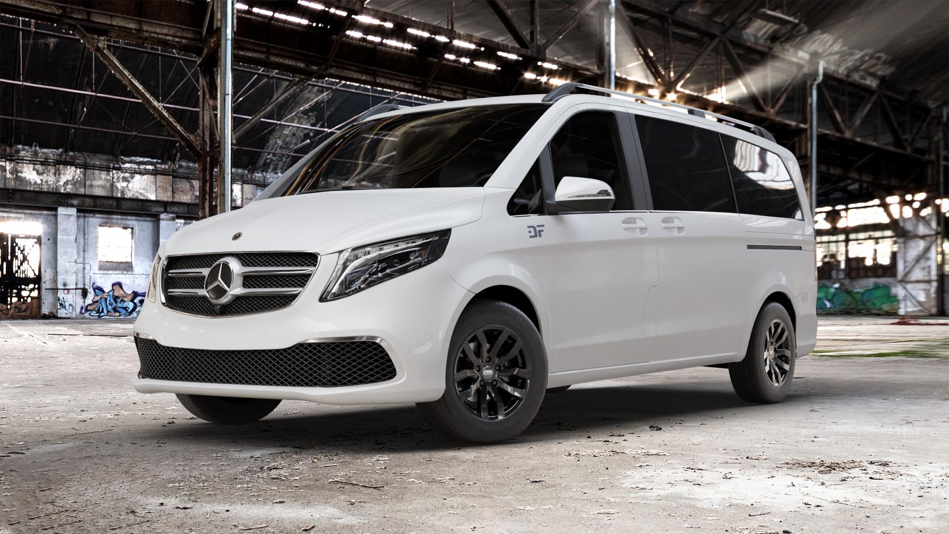 CMS C22 Complete Black Gloss Felge mit Reifen in 16Zoll Winterfelge Alufelge auf weissem Mercedes V-Klasse Typ W447 Facelift Marco Polo Vito Tourer ⬇️ mit 15mm Tieferlegung ⬇️ Old Industrial Hall_max_5300mm_2024 Frontansicht_1