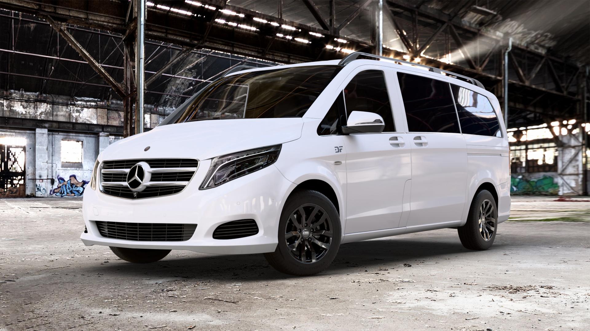 CMS C22 Complete Black Gloss Felge mit Reifen in 16Zoll Winterfelge Alufelge auf weissem Mercedes V-Klasse Typ W447 Vito Kasten Mixto Tourer Marco Polo ⬇️ mit 15mm Tieferlegung ⬇️ Old Industrial Hall_max_5300mm_2024 Frontansicht_1