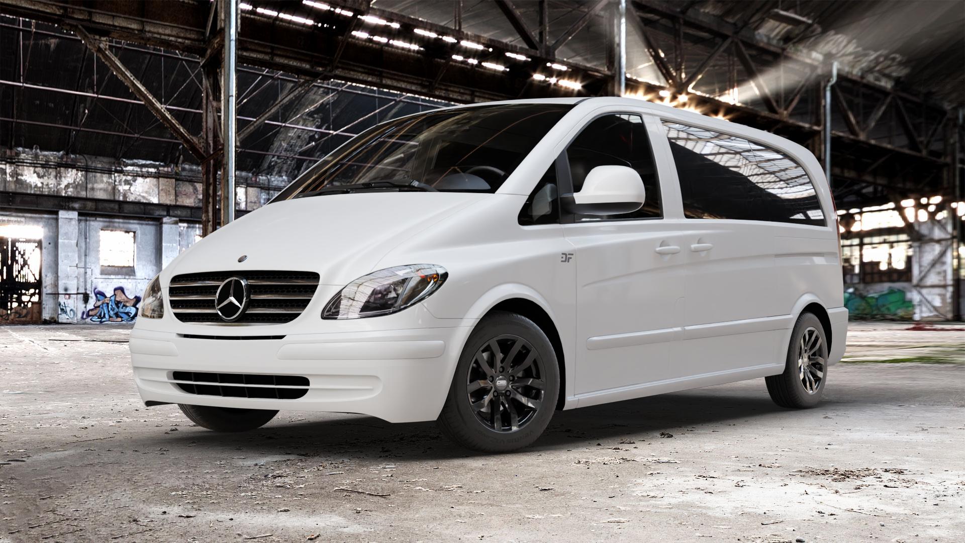 CMS C22 Complete Black Gloss Felge mit Reifen in 16Zoll Winterfelge Alufelge auf weissem Mercedes Vito Bus Typ W639 Viano ⬇️ mit 15mm Tieferlegung ⬇️ Old Industrial Hall_max_5300mm_2024 Frontansicht_1