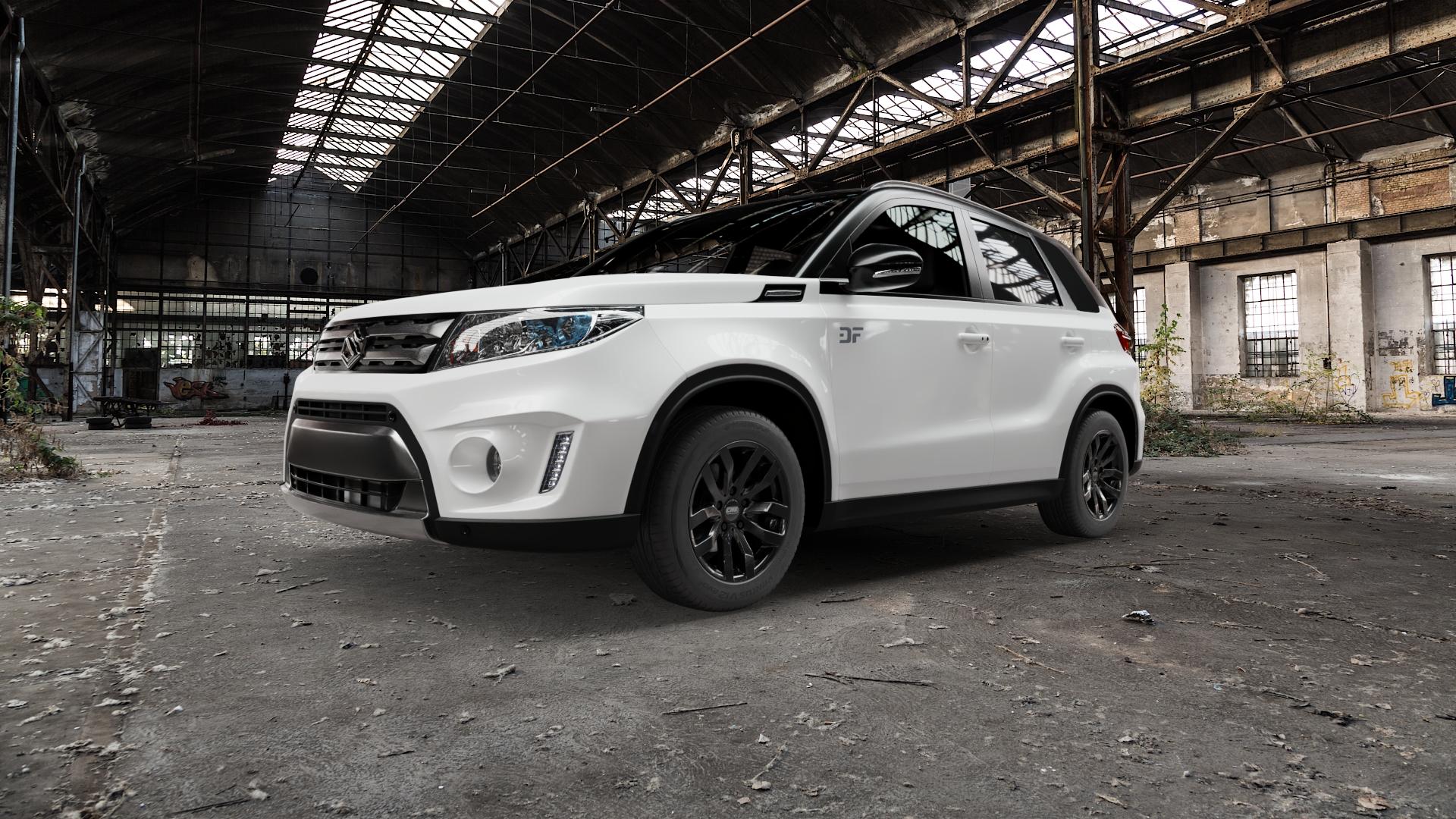 CMS C22 Complete Black Gloss Felge mit Reifen in 16Zoll Winterfelge Alufelge auf weissem Suzuki Vitara Typ LY 1,6l 88kW (120 PS) 4WD D ⬇️ mit 15mm Tieferlegung ⬇️ Old Industrial Hall_max5000mm_2022 Frontansicht_1