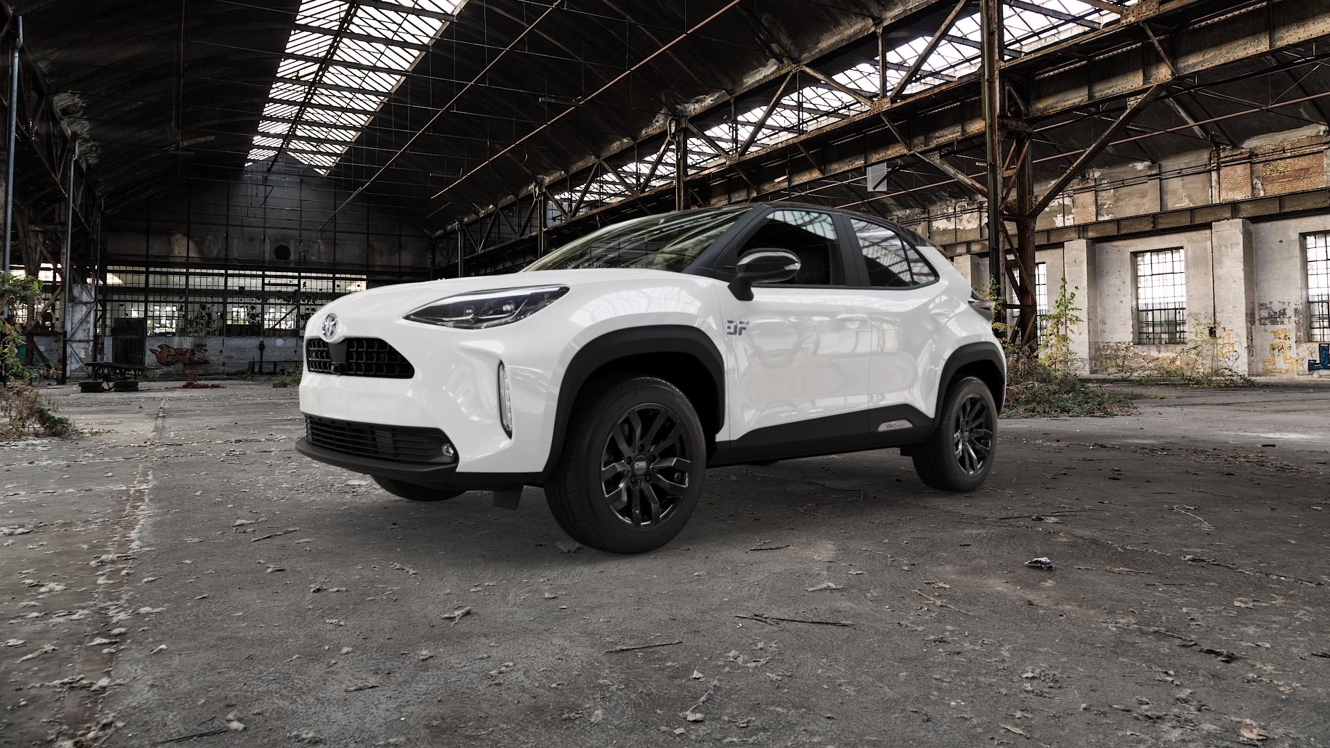 CMS C22 Complete Black Gloss Felge mit Reifen in 16Zoll Winterfelge Alufelge auf weissem Toyota Yaris Cross Typ XPB1F(M) IV XPB1F XPB1F(EUM)-TGRE ⬇️ mit 15mm Tieferlegung ⬇️ Old Industrial Hall_max5000mm_2022 Frontansicht_1