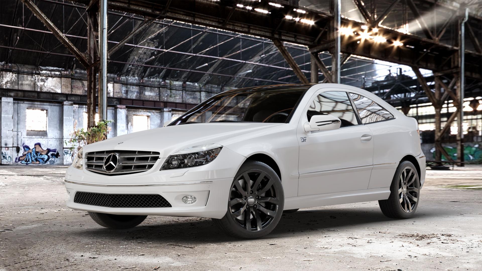 CMS C22 Complete Black Gloss Felge mit Reifen in 17Zoll Winterfelge Alufelge auf weissem Mercedes C-Klasse Typ CL203 Coupe CLC-Klasse ⬇️ mit 15mm Tieferlegung ⬇️ Old Industrial Hall_max_4400mm_2024 Frontansicht_1