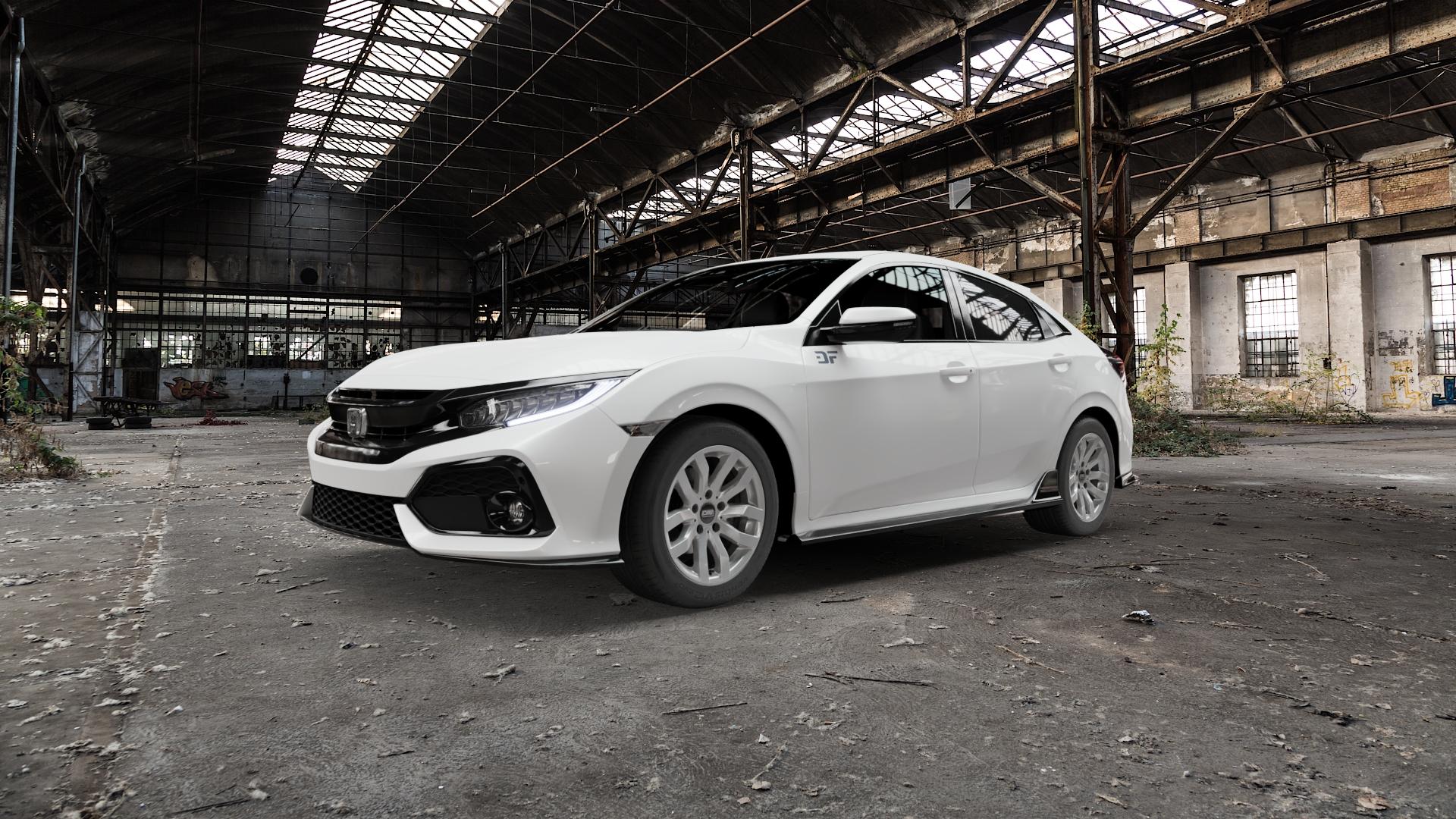 CMS C22 Racing Silver Felge mit Reifen silber in 16Zoll Winterfelge Alufelge auf weissem Honda Civic 10 Schrägheck (FC) 1,0l VTEC 95kW (129 PS) 1,5l 134kW (182 1,6l i-DTEC 88kW (120 93kW (126 ⬇️ mit 15mm Tieferlegung ⬇️ Old Industrial Hall_max5000mm_2022 Frontansicht_1