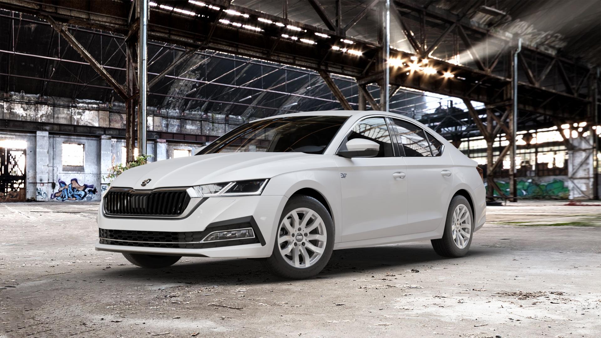 CMS C22 Racing Silver Felge mit Reifen silber in 16Zoll Winterfelge Alufelge auf weissem Skoda Octavia IV Limousine Typ NX 1,5l TSI 110kW (150 PS) 2,0l TDI 85kW (116 1,0l 81kW (110 Mild-Hybrid 1,4l Hybrid CNG 96kW (131 4x4 ⬇️ mit 15mm Tieferlegung ⬇️ Old Industrial Hall_max_5300mm_2024 Frontansicht_1
