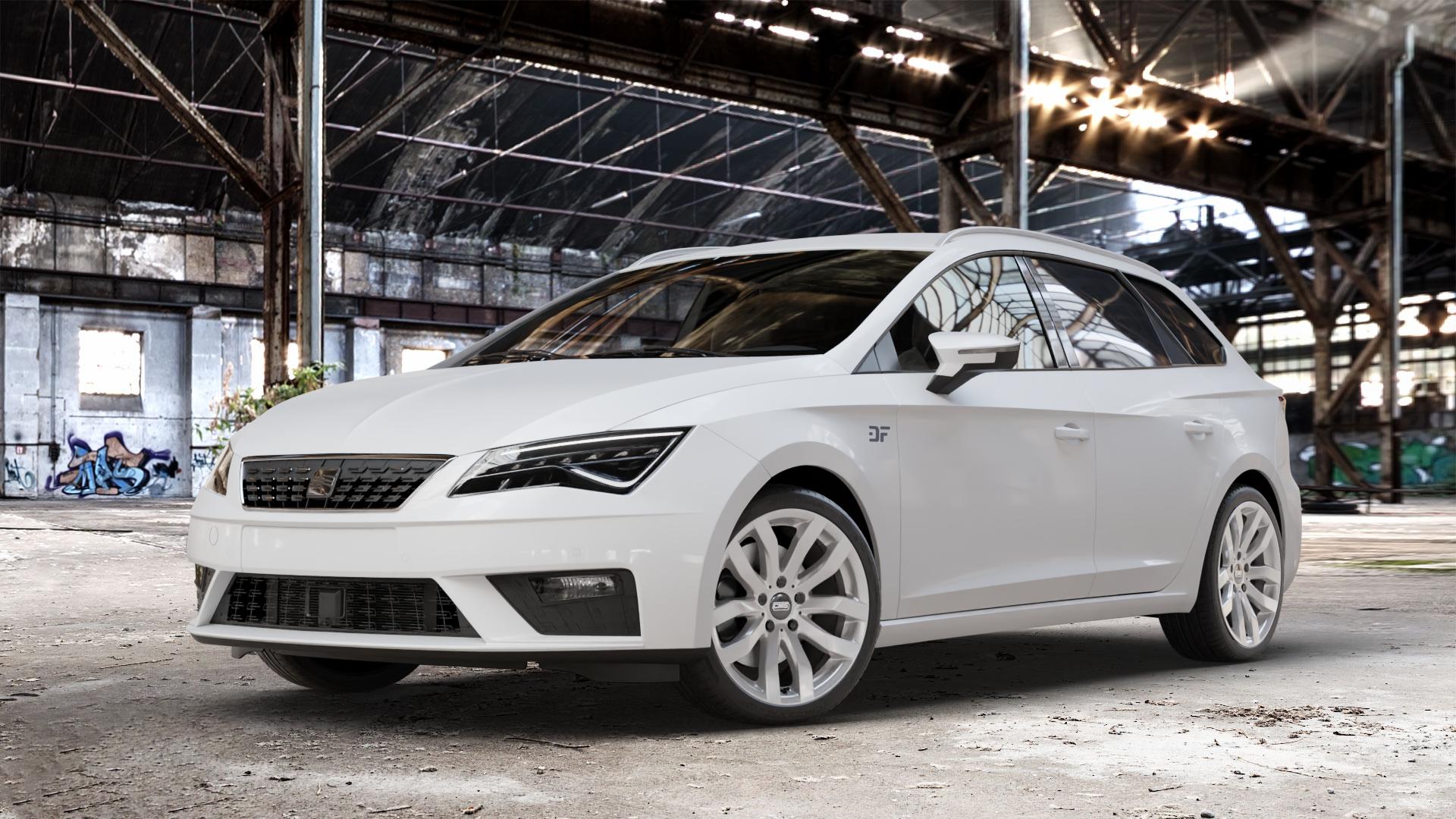 CMS C22 Racing Silver Felge mit Reifen silber in 18Zoll Winterfelge Alufelge auf weissem Seat Leon Typ 5F ST Facelift ⬇️ mit 15mm Tieferlegung ⬇️ Old Industrial Hall_max_4400mm_2024 Frontansicht_1