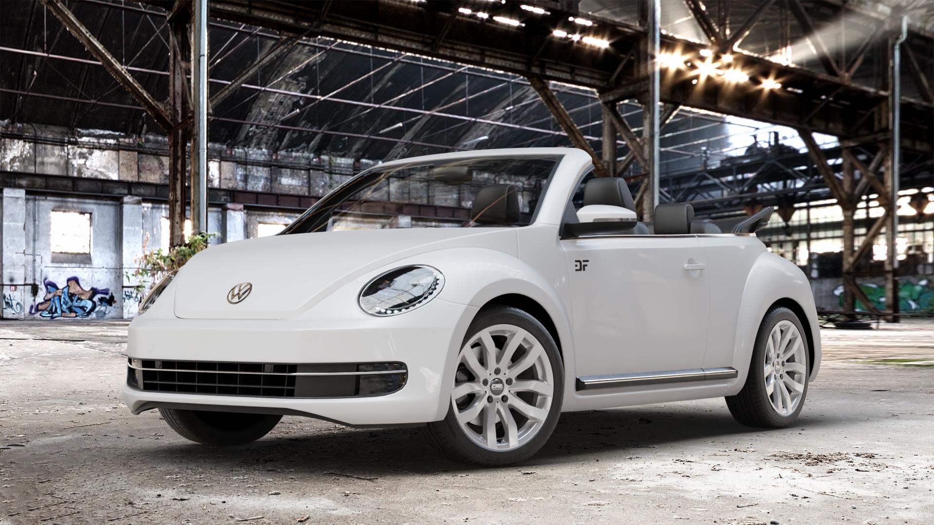 CMS C22 Racing Silver Felge mit Reifen silber in 18Zoll Winterfelge Alufelge auf weissem Volkswagen (VW) The Beetle Cabrio Typ 16 ⬇️ mit 15mm Tieferlegung ⬇️ Old Industrial Hall_max_4400mm_2024 Frontansicht_1